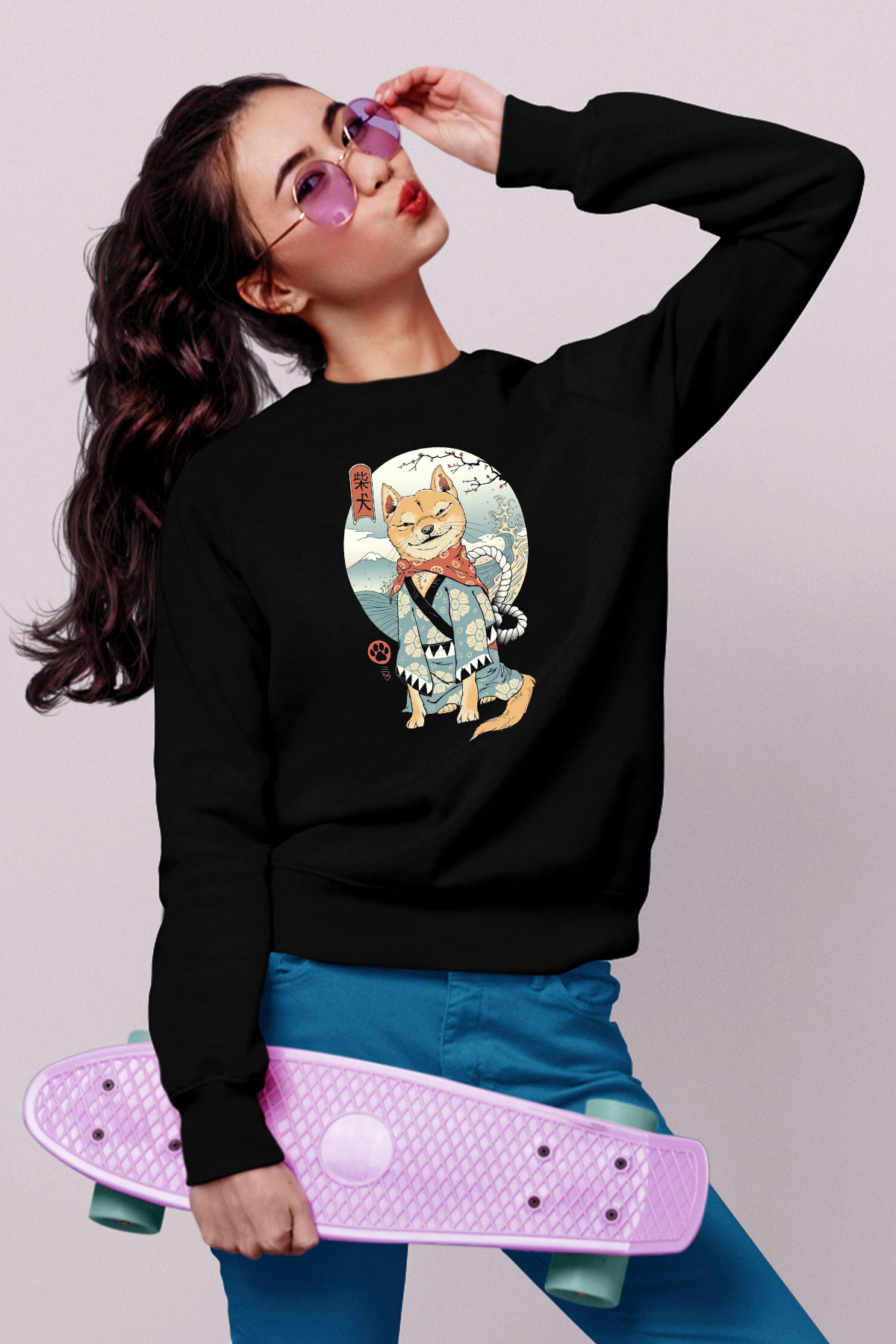Tilki Baskılı Unisex Siyah  Sweatshirt