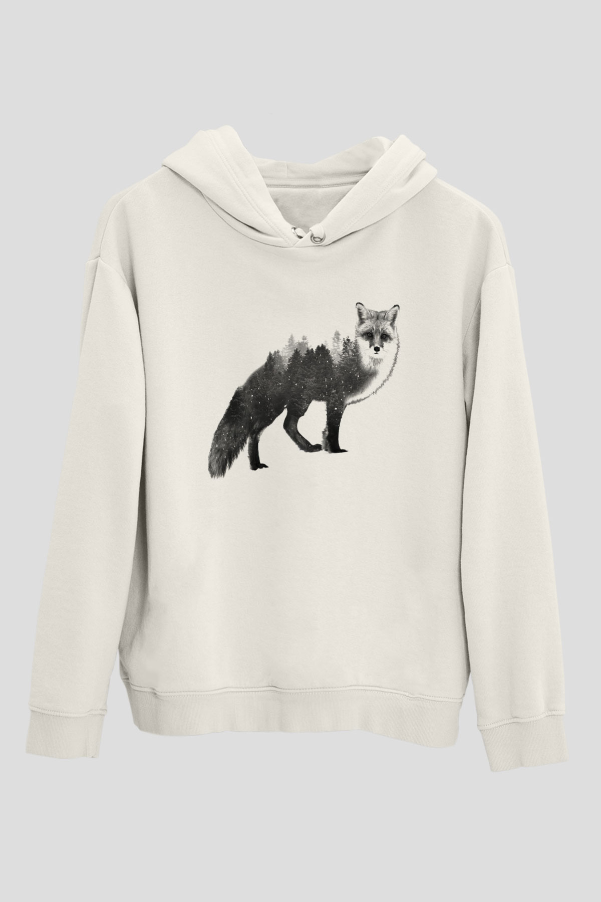 Tilki Beyaz Unisex Kapşonlu Sweatshirt
