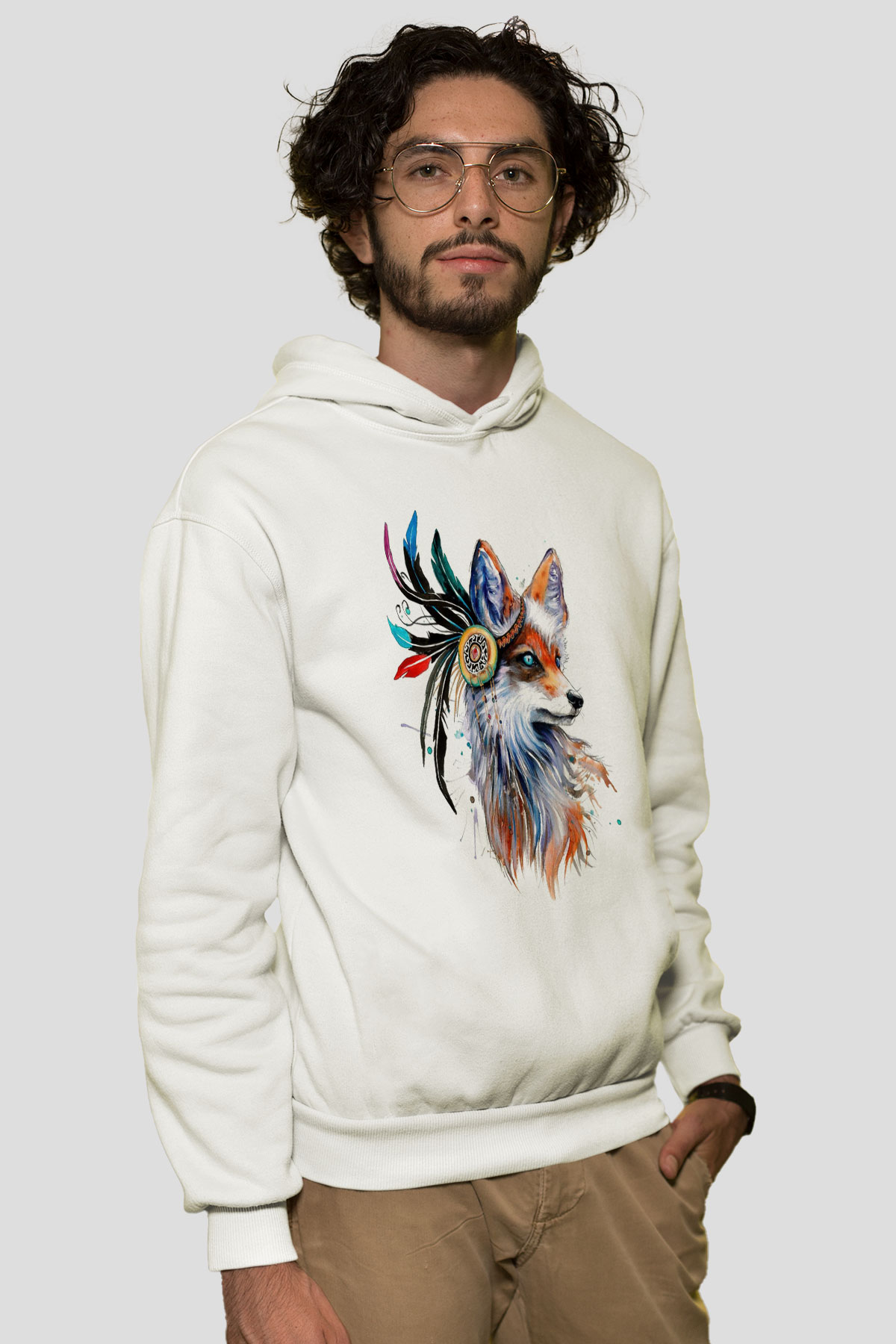 Tilki Beyaz Unisex Kapşonlu Sweatshirt