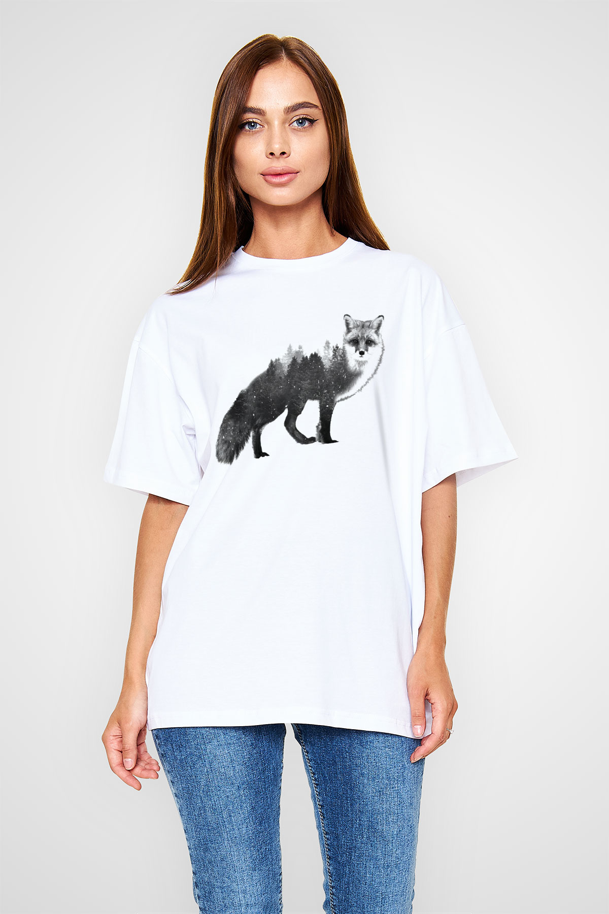 Tilki Beyaz Unisex Oversize Tişört T-Shirt