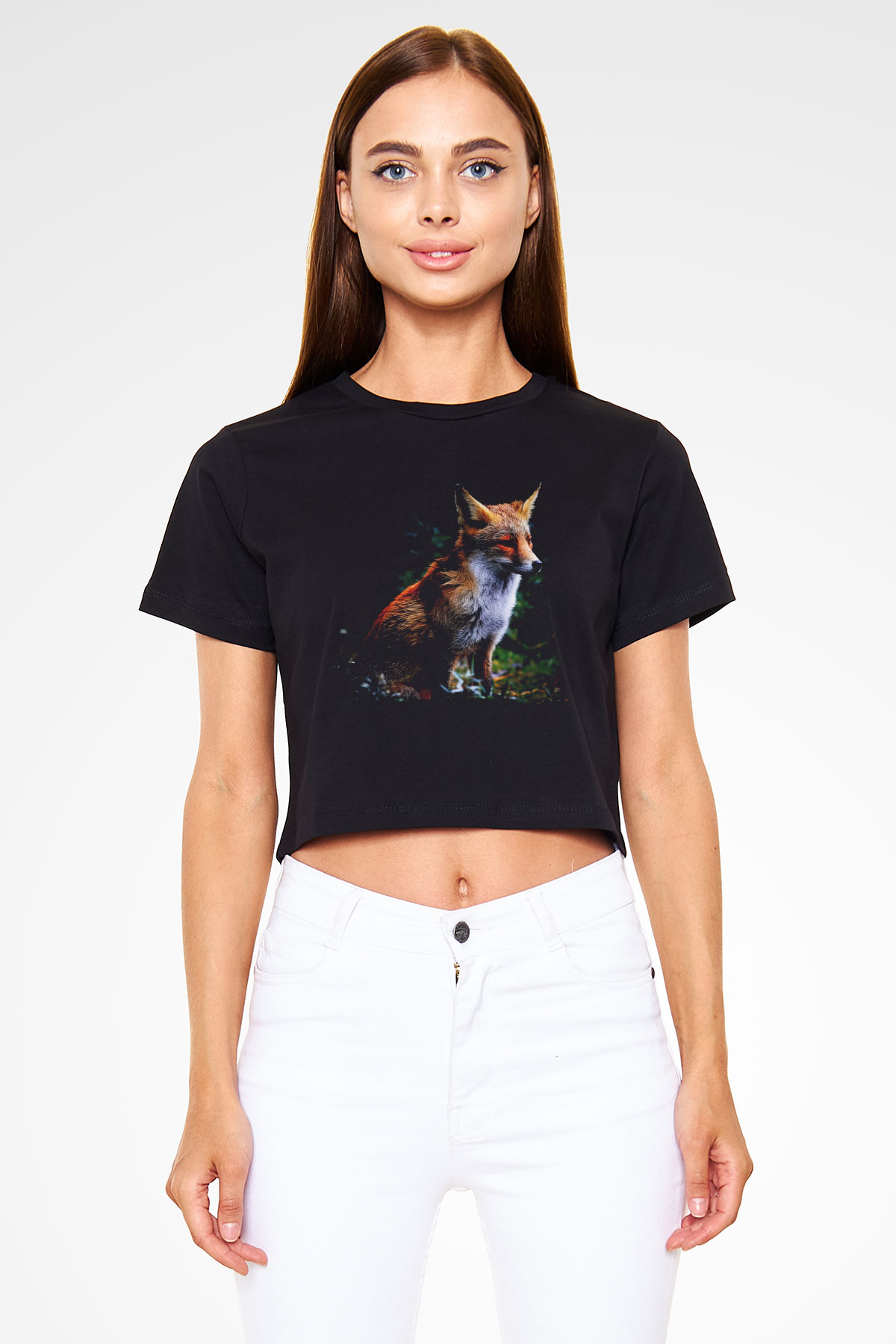 Tilki Siyah Crop Top Tişört