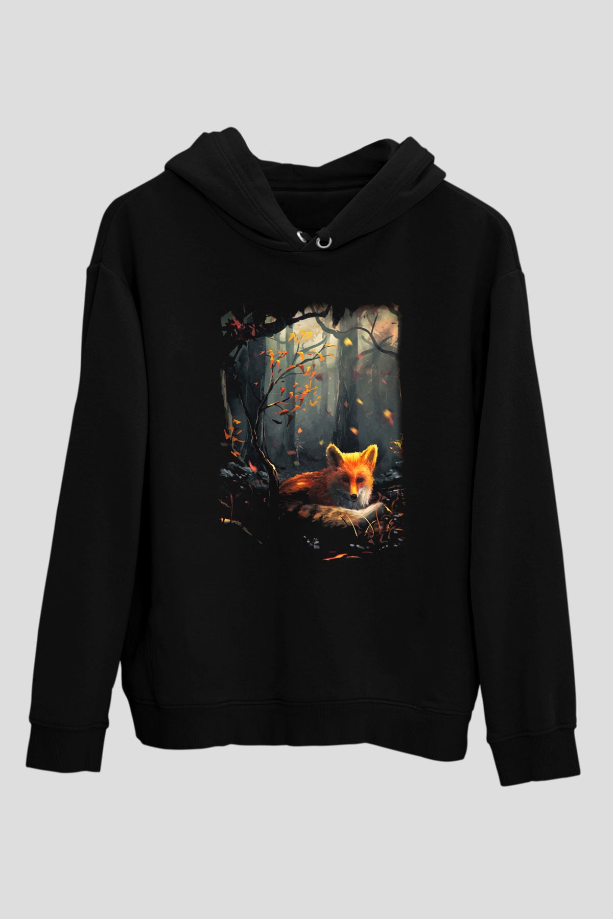 Tilki Siyah Unisex Hoodie