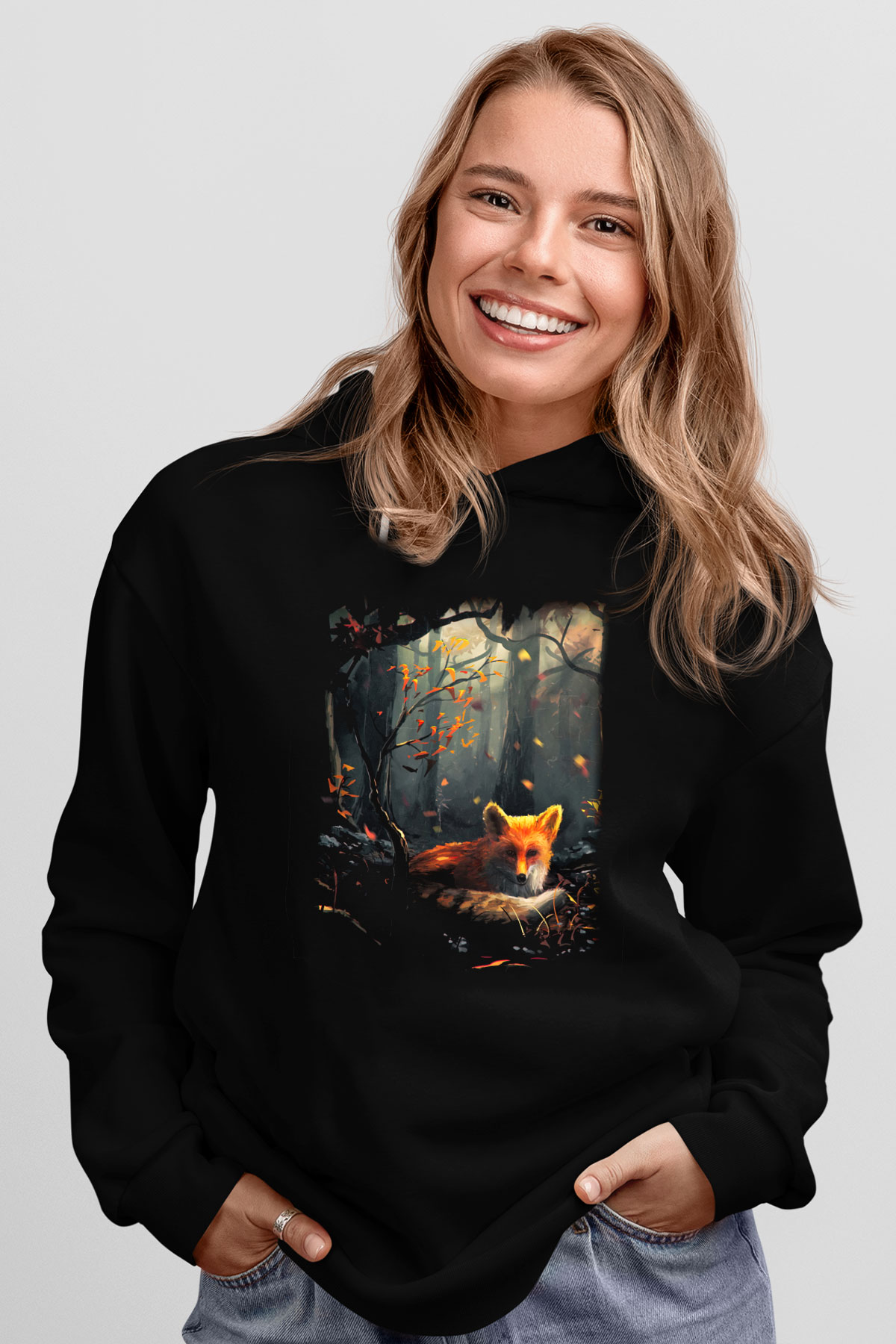 Tilki Siyah Unisex Hoodie