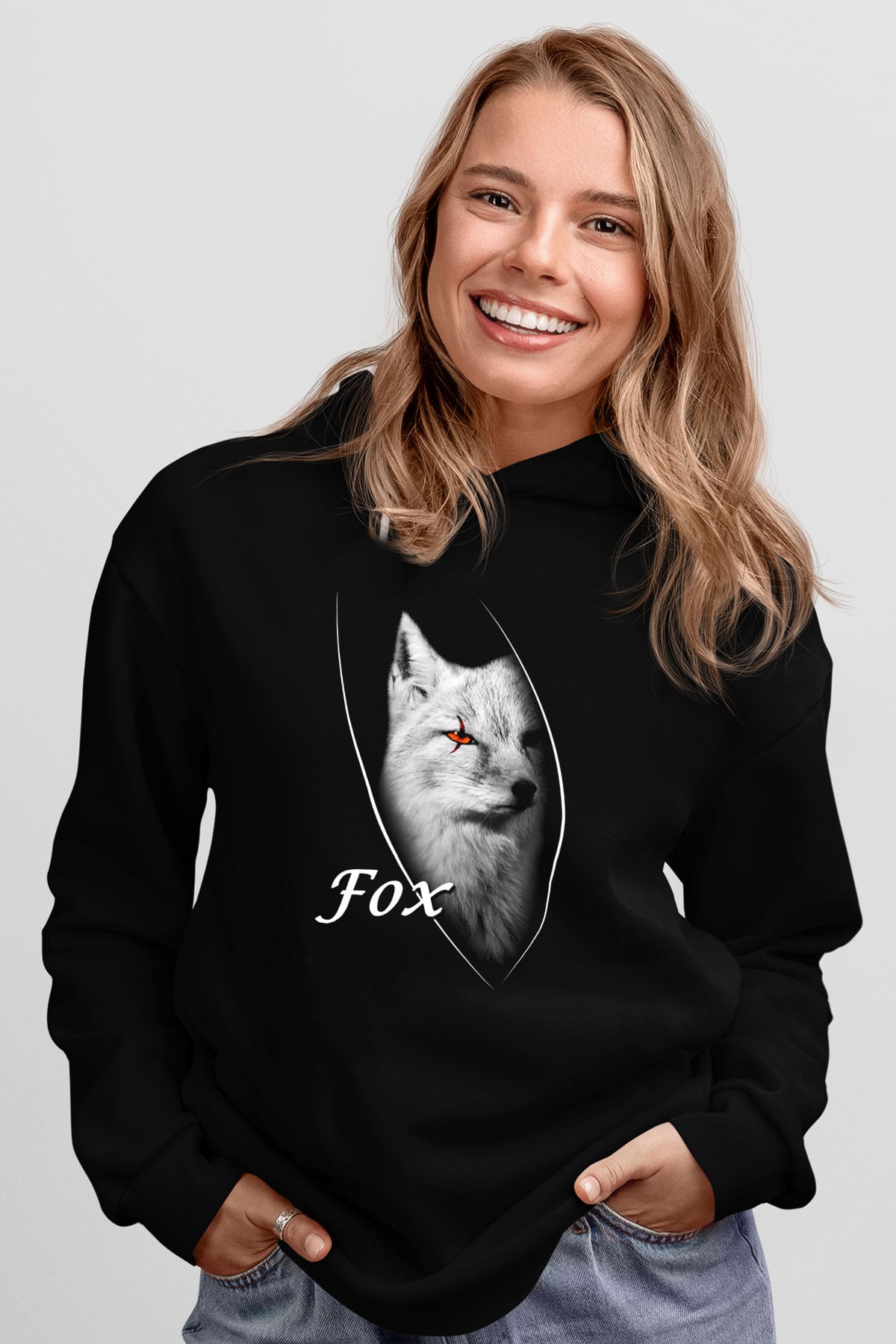 Tilki Siyah Unisex Hoodie