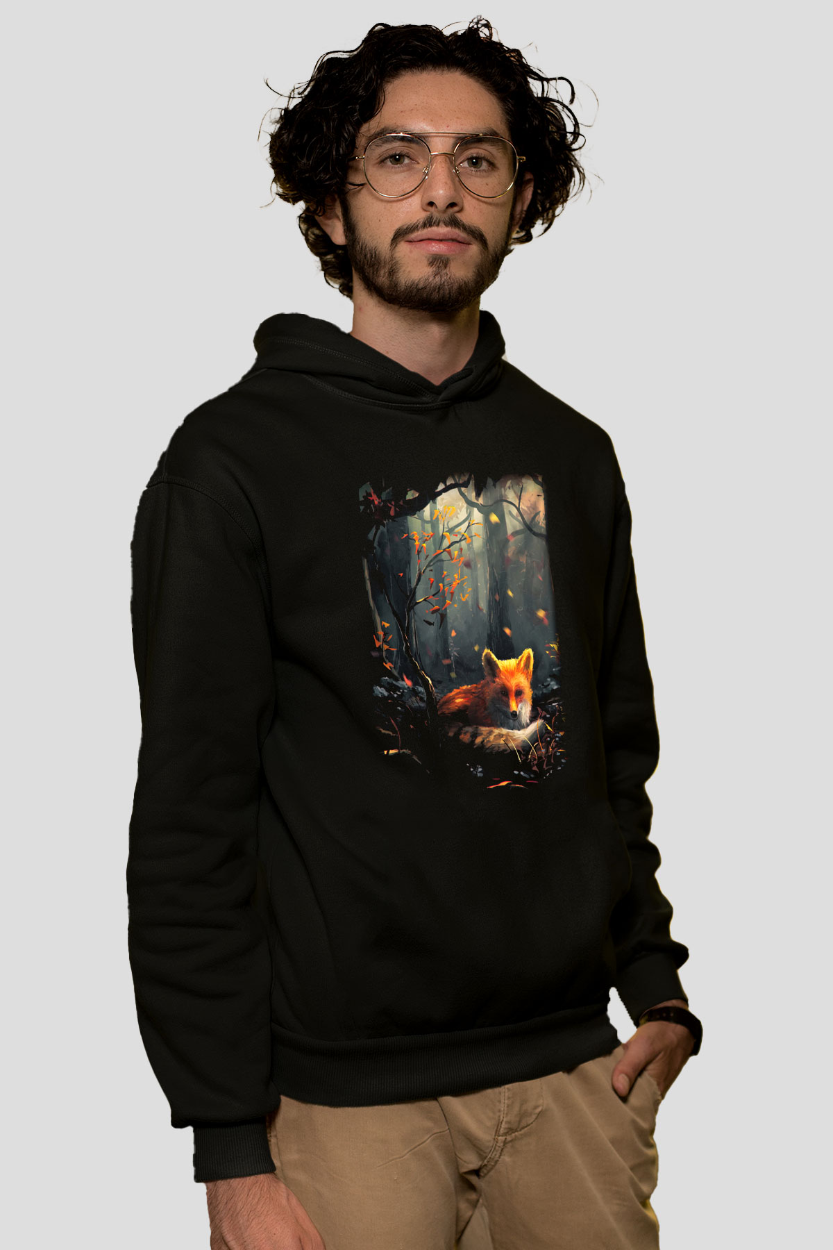 Tilki Siyah Unisex Hoodie