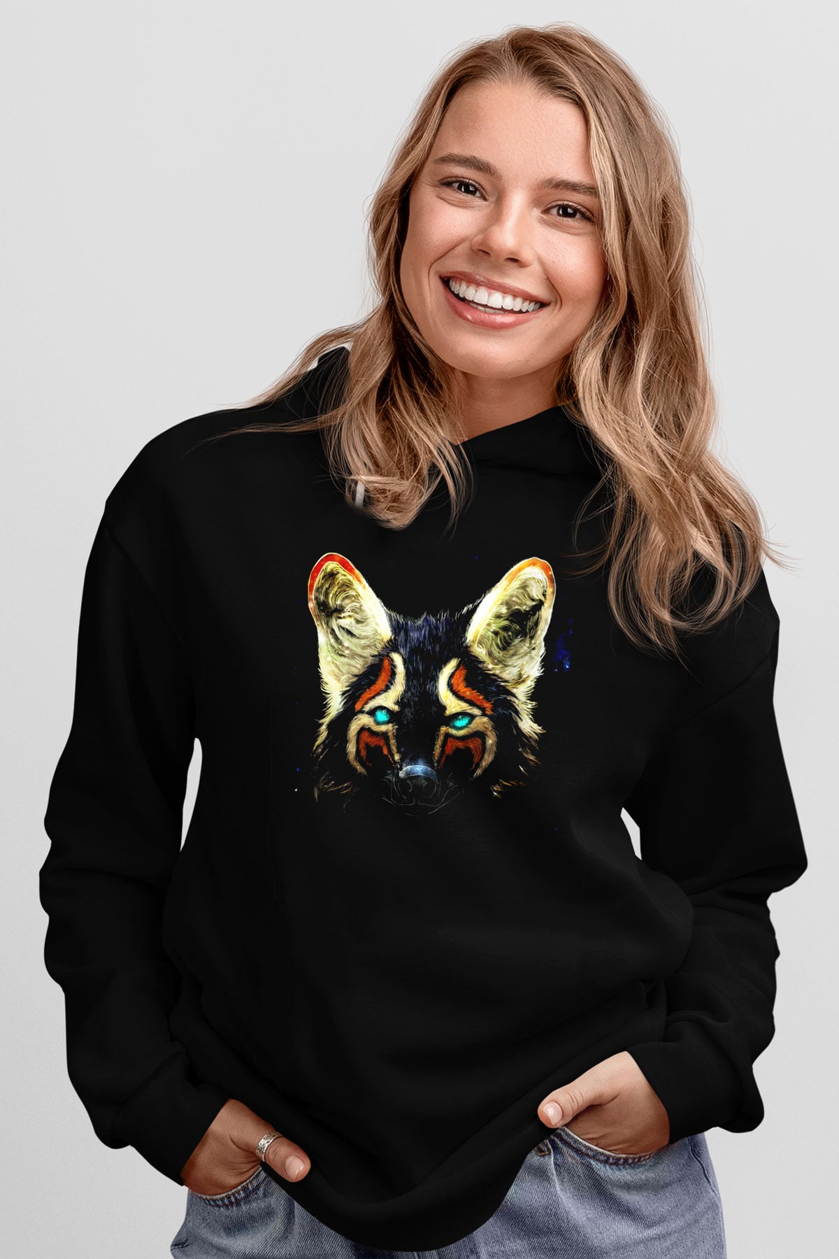 Tilki Siyah Unisex Hoodie