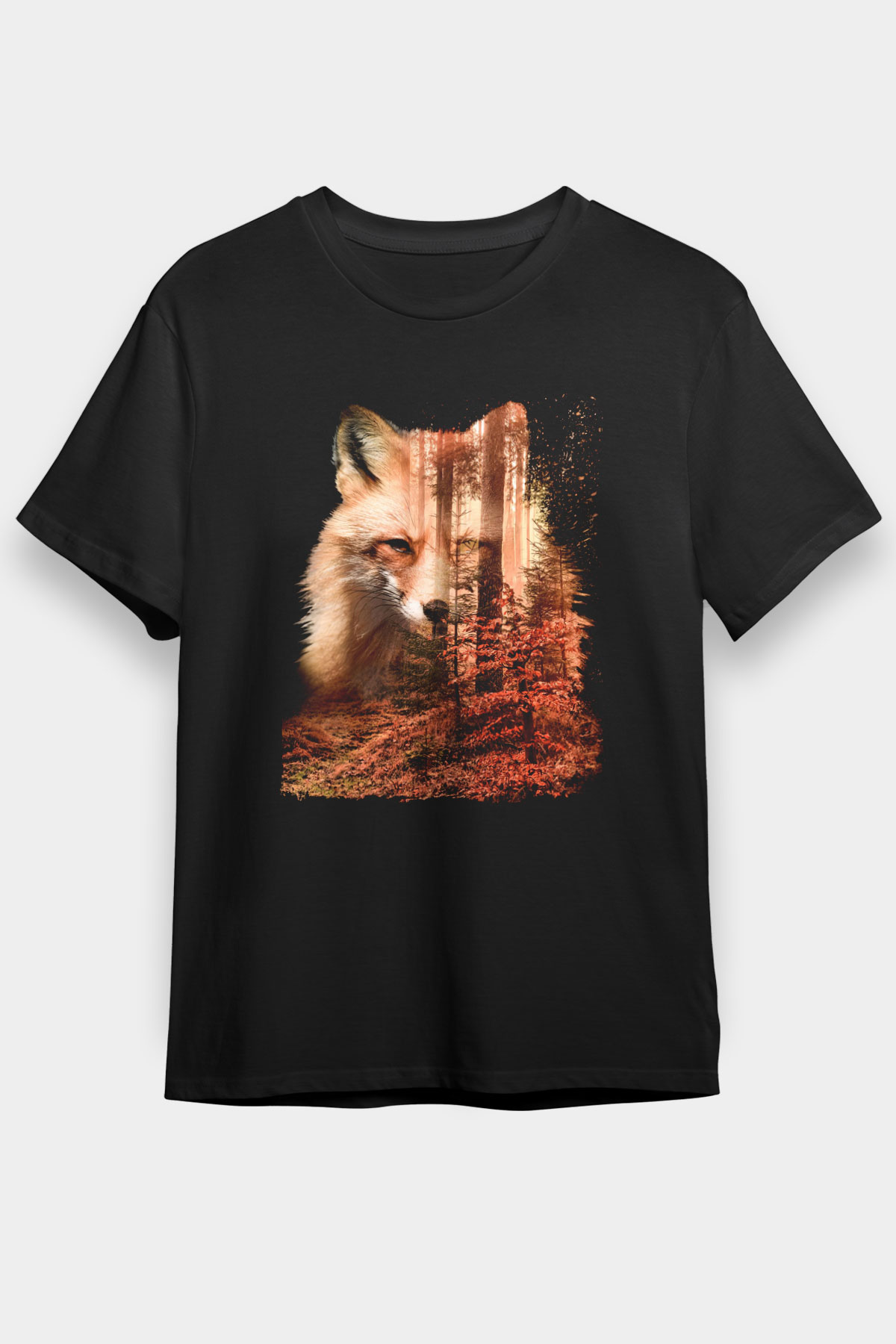 Tilki Siyah Unisex Tişört T-Shirt - TişörtFabrikası