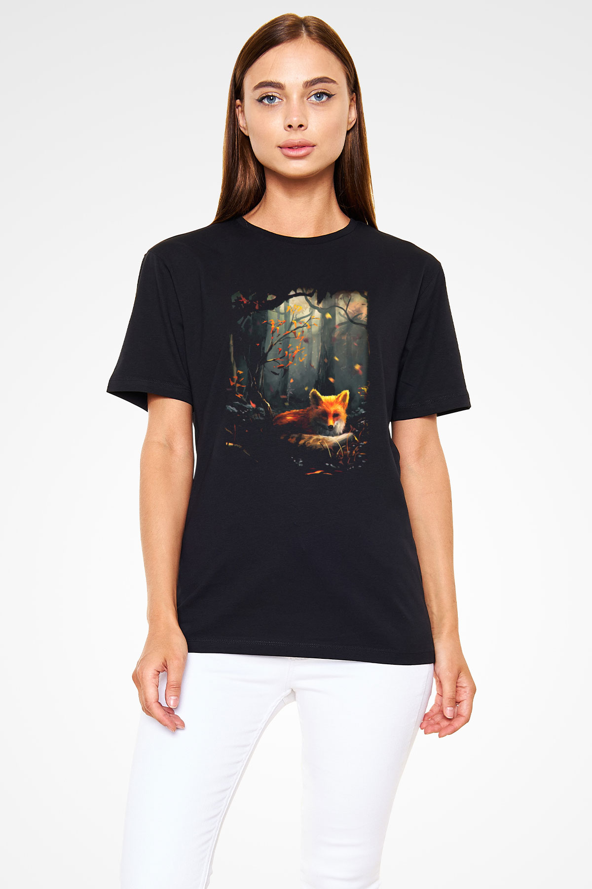 Tilki Siyah Unisex Tişört T-Shirt - TişörtFabrikası