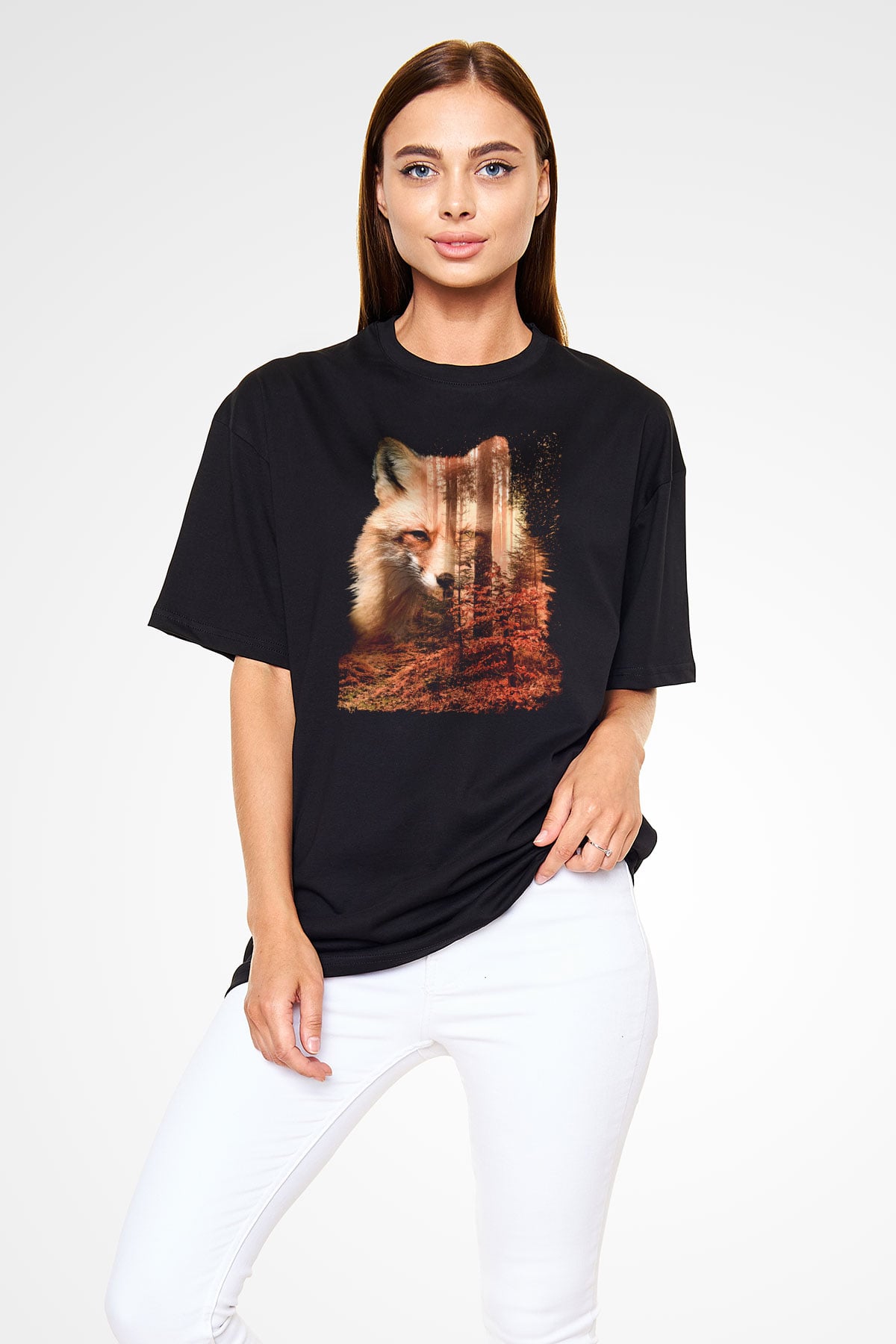 Tilki Siyah Unisex Tişört T-Shirt - TişörtFabrikası