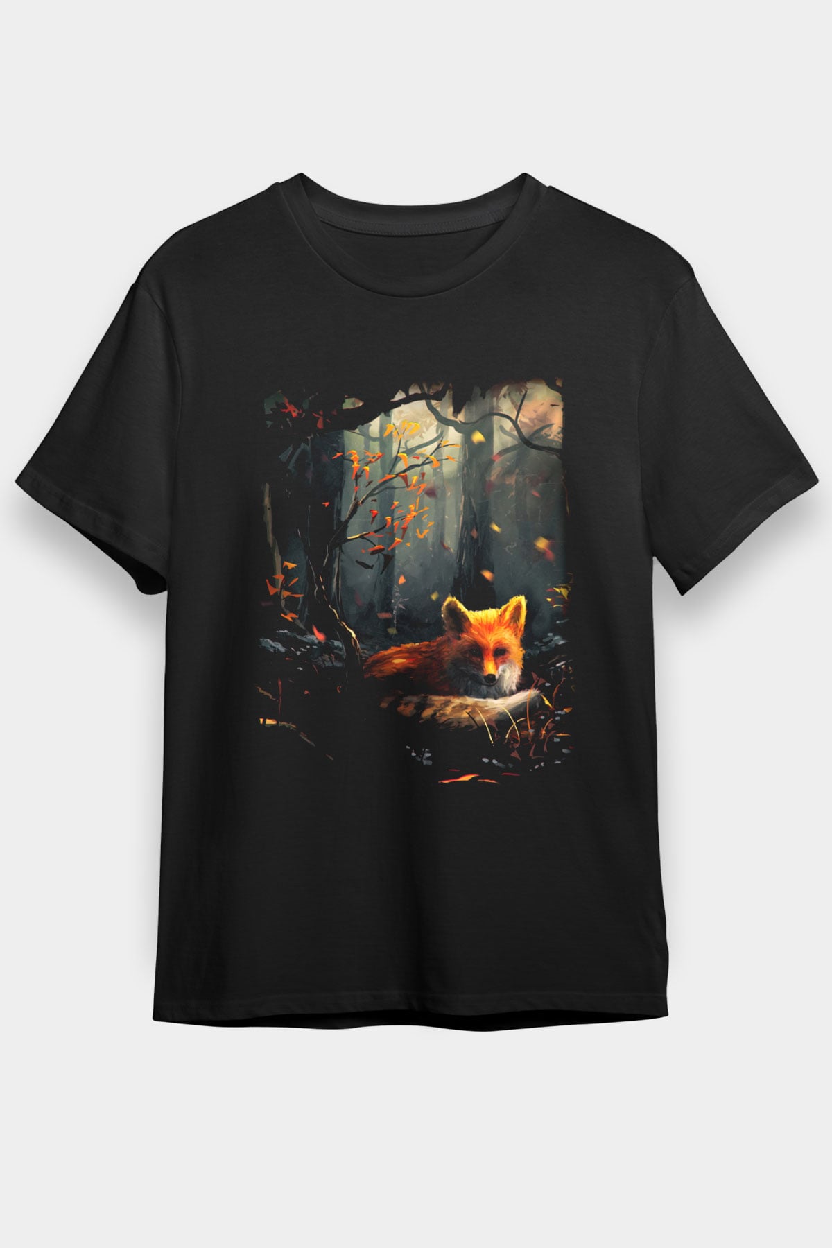 Tilki Siyah Unisex Tişört T-Shirt - TişörtFabrikası