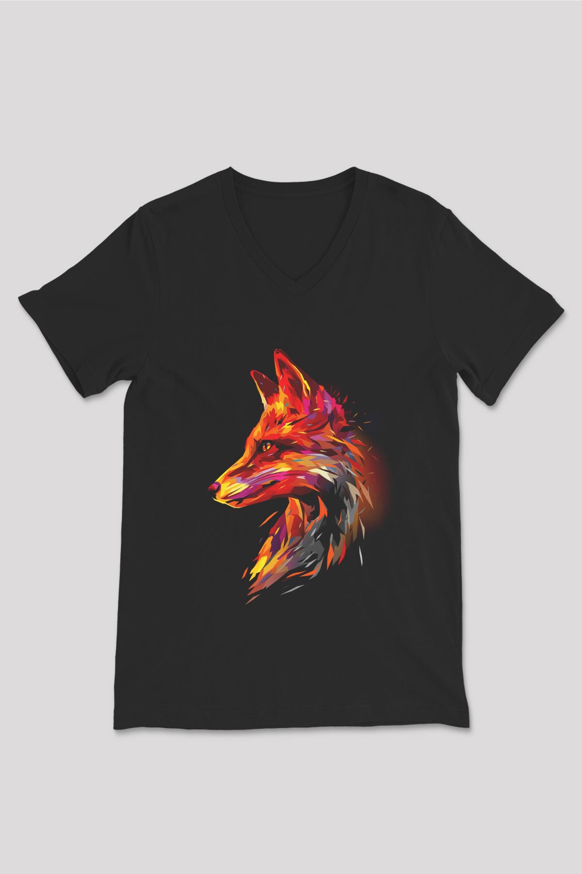 Tilki Siyah Unisex V Yaka Tişört