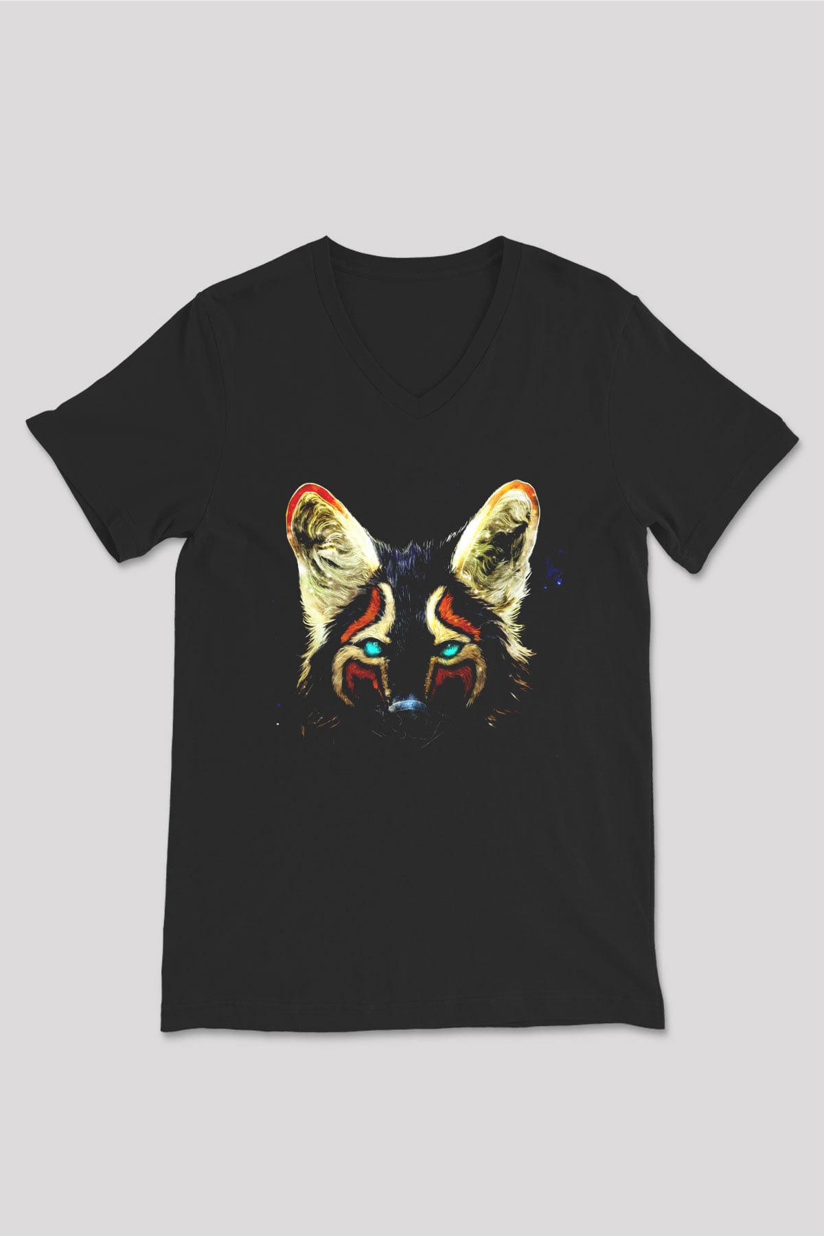 Tilki Siyah Unisex V Yaka Tişört T-Shirt