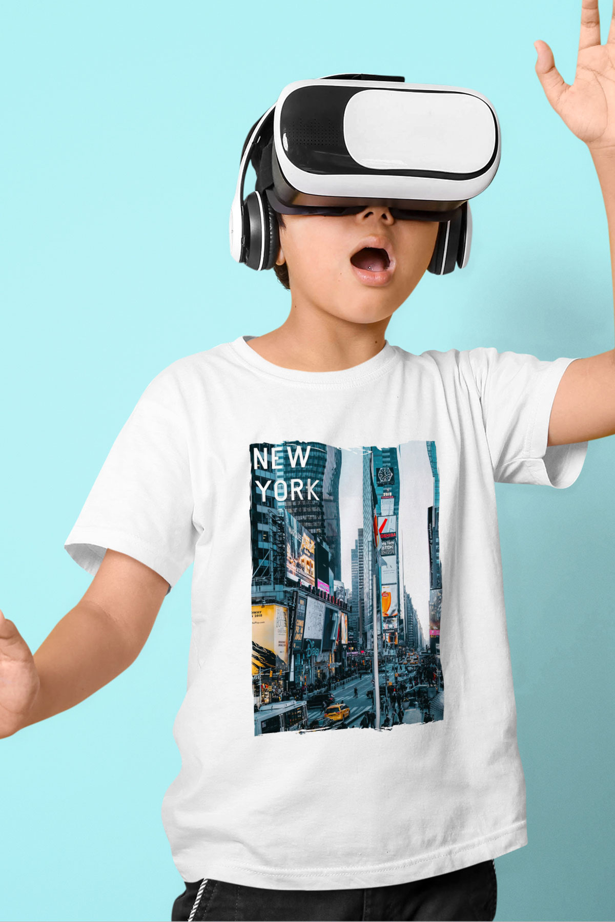 Times Square Beyaz Unisex Çocuk Tişört