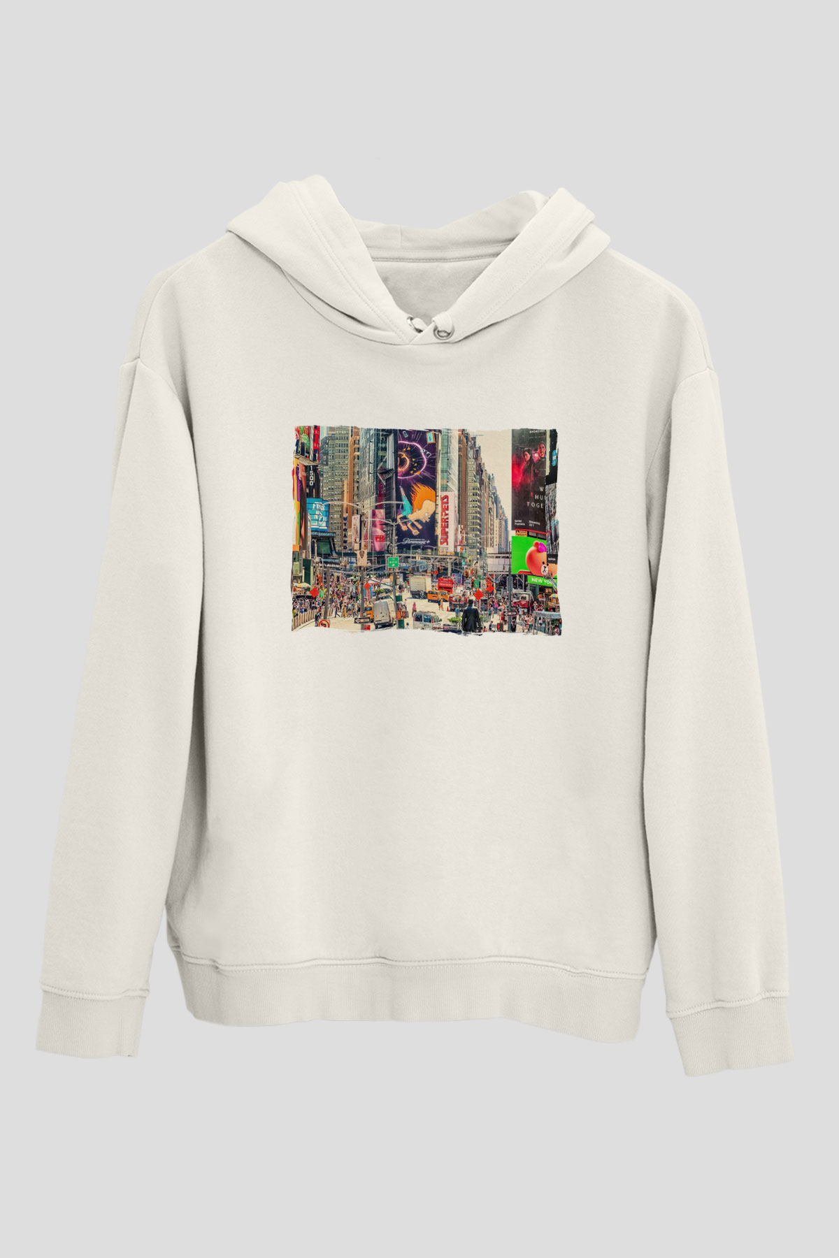 Times Square Beyaz Unisex Hoodie