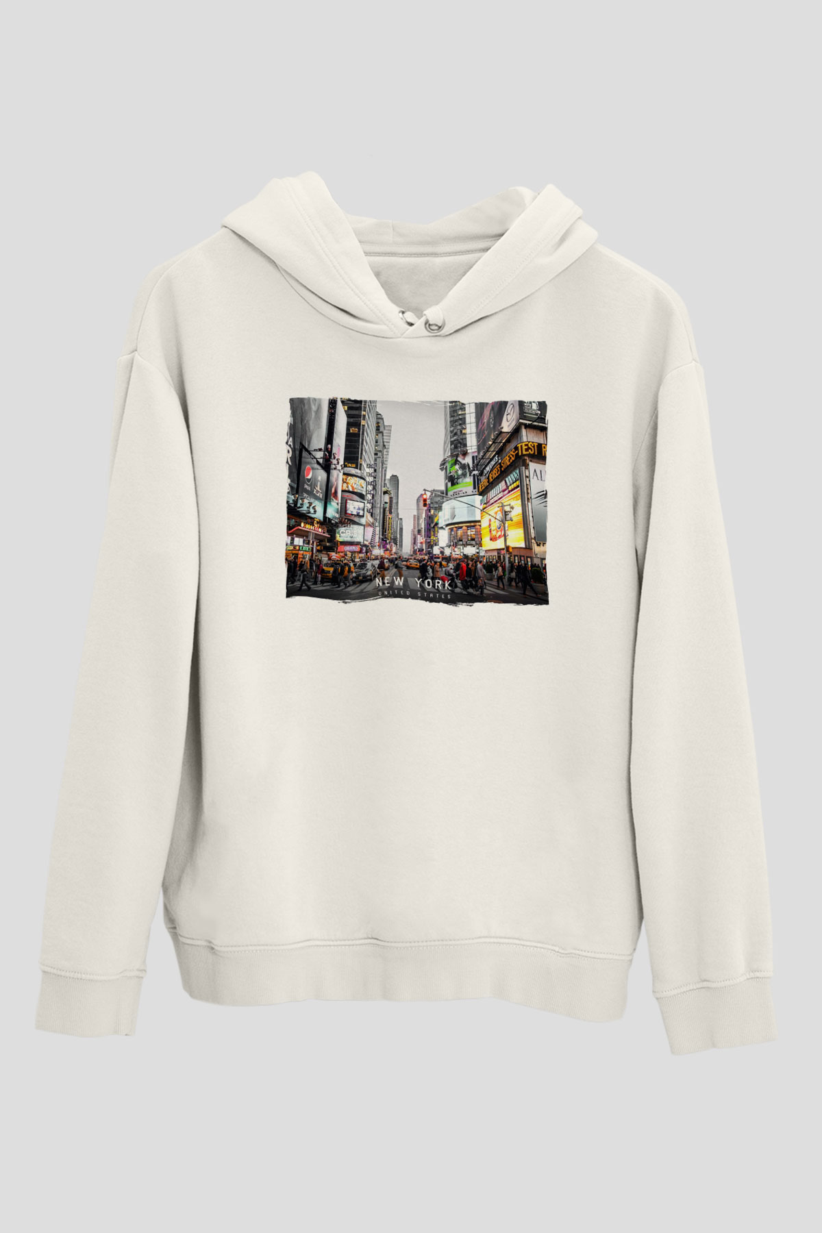 Times Square Beyaz Unisex Hoodie