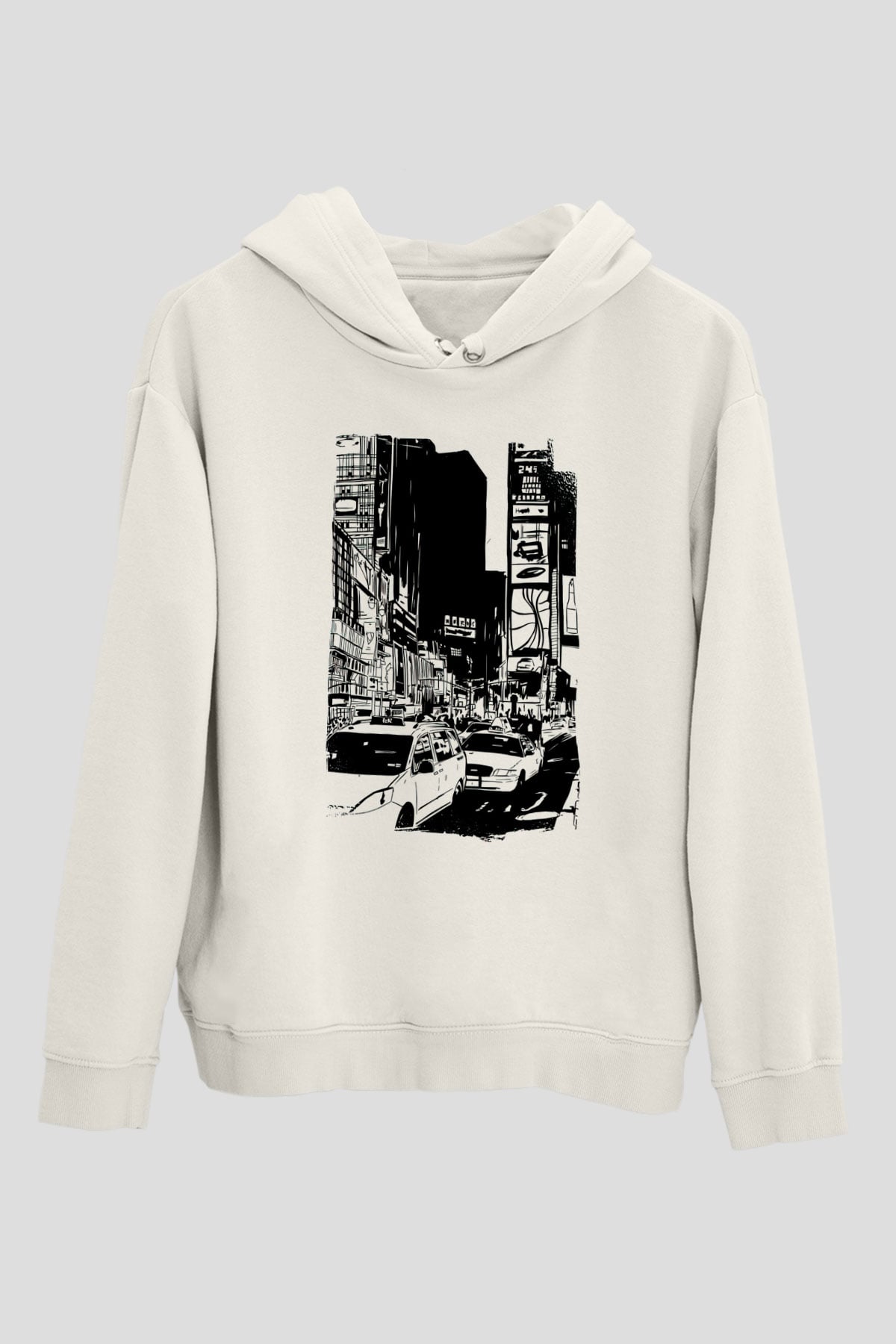 Times Square Beyaz Unisex Hoodie