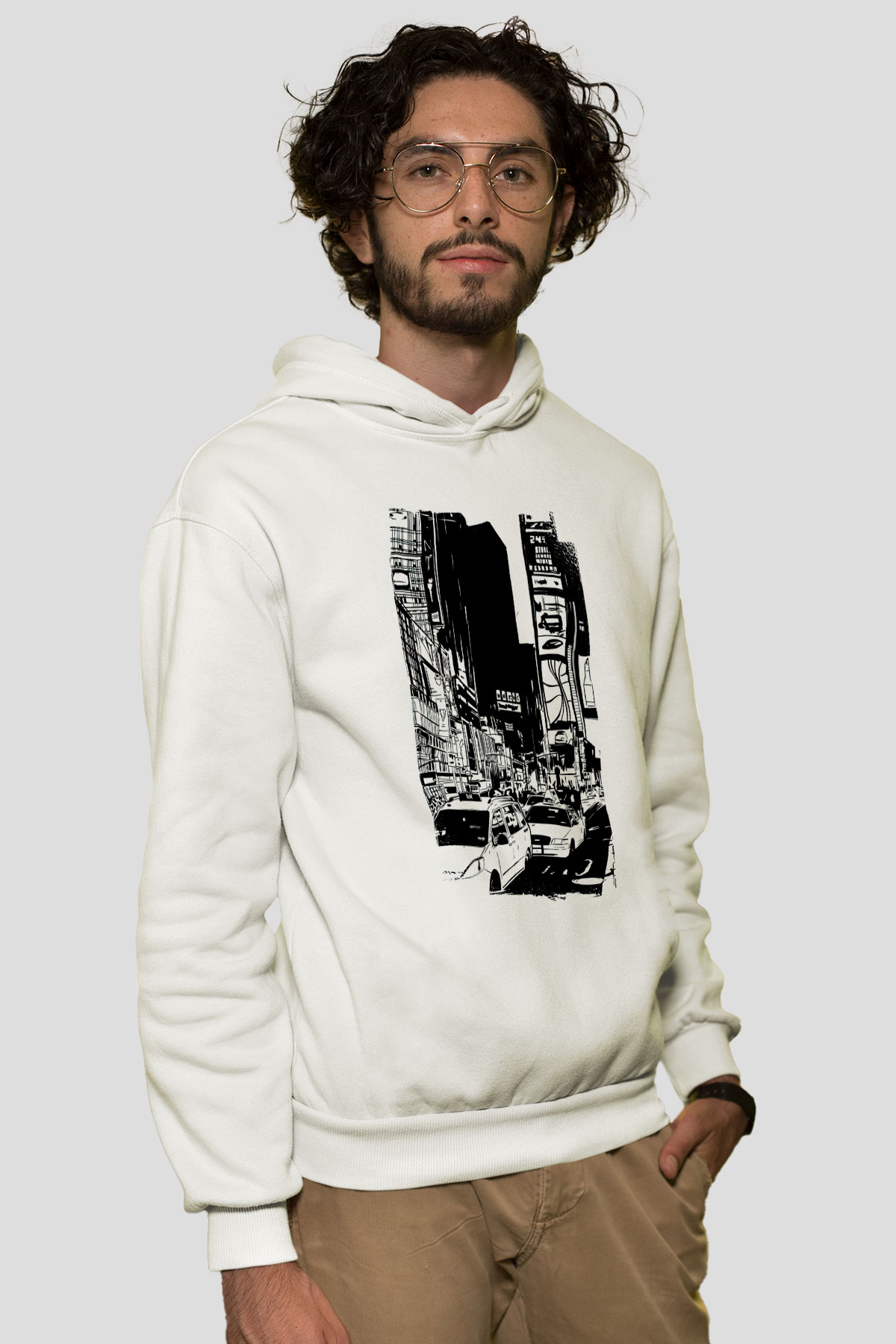 Times Square Beyaz Unisex Hoodie