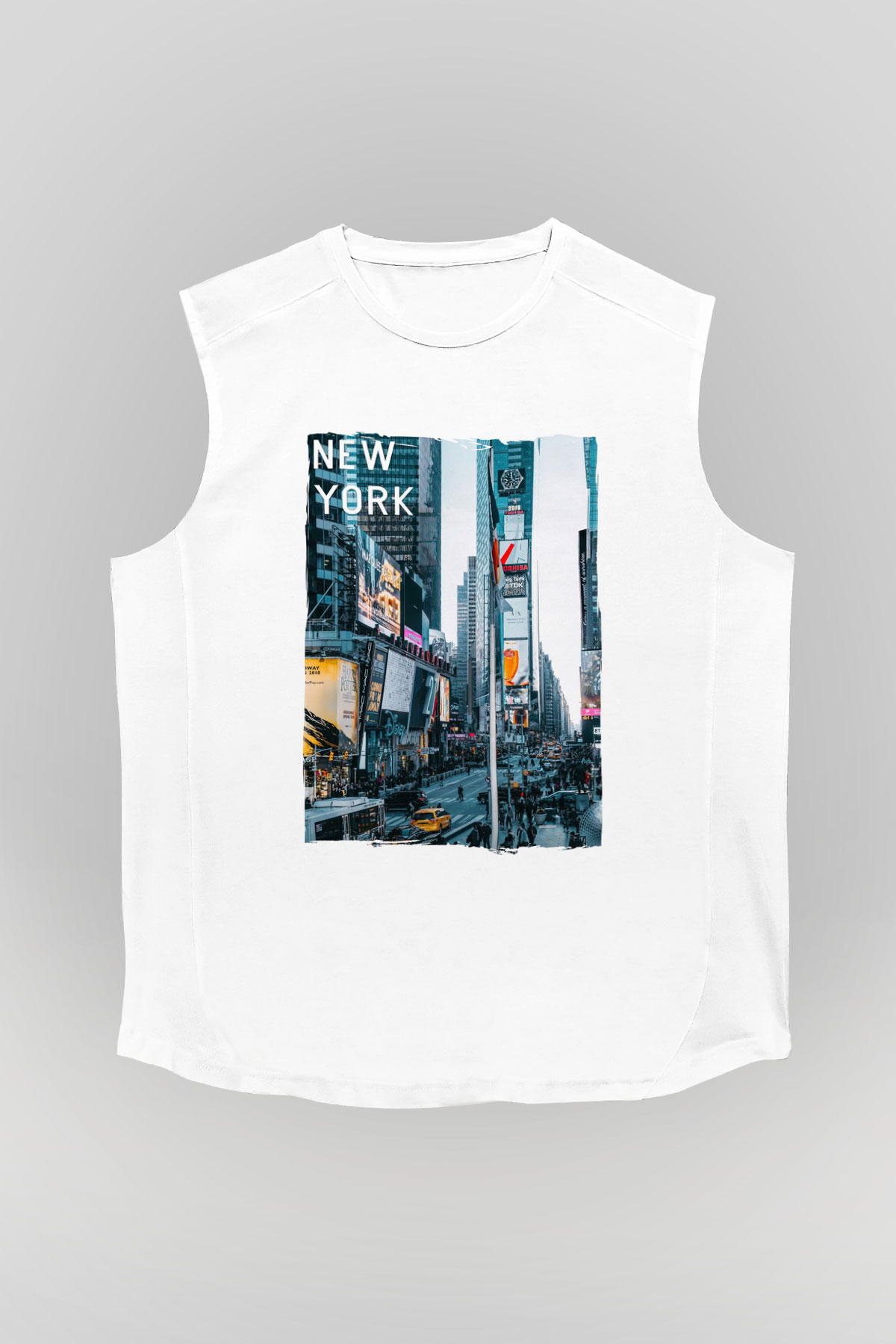 Times Square Beyaz Unisex Kolsuz Tişört