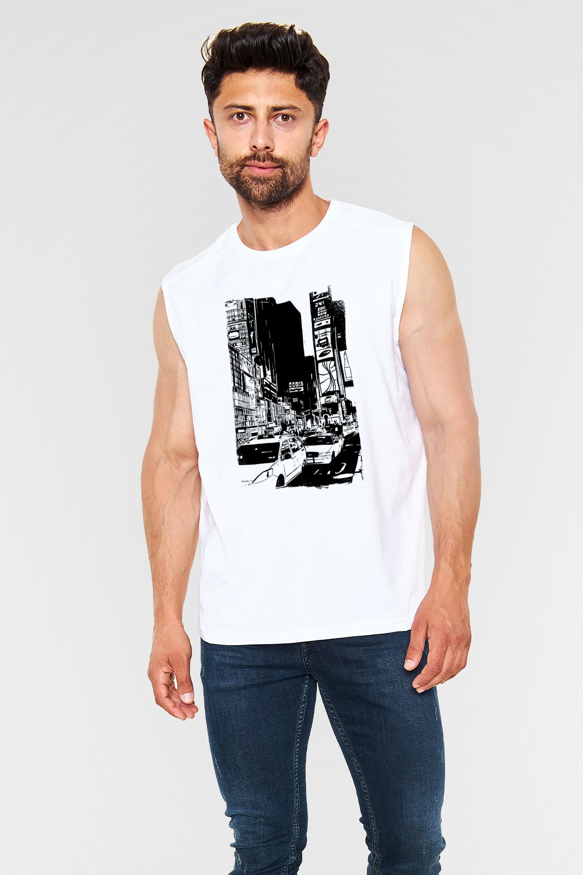Times Square Beyaz Unisex Kolsuz Tişört