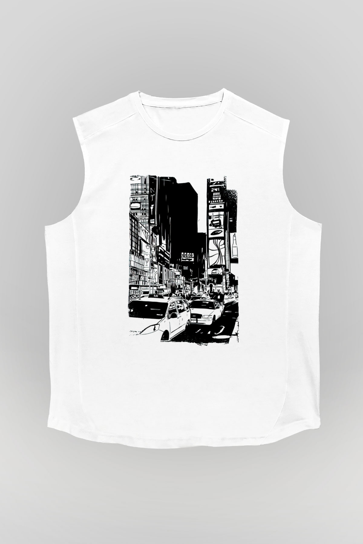 Times Square Beyaz Unisex Kolsuz Tişört