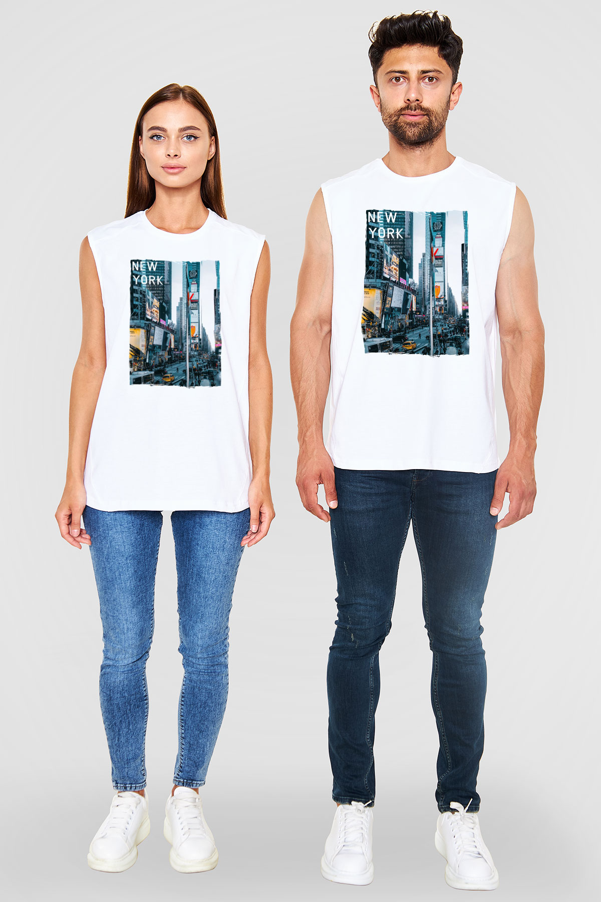 Times Square Beyaz Unisex Kolsuz Tişört