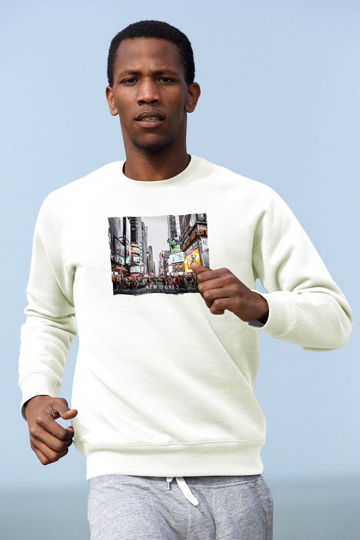 Times Square Beyaz Unisex Sweatshirt