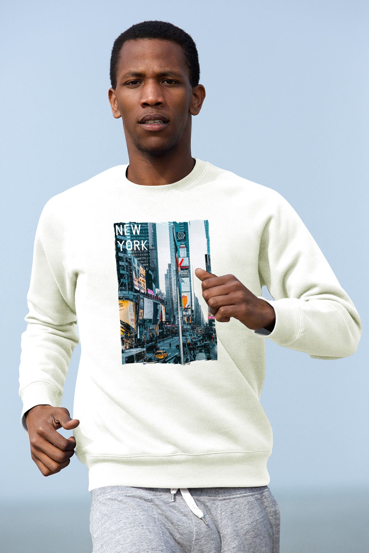 Times Square Beyaz Unisex Sweatshirt