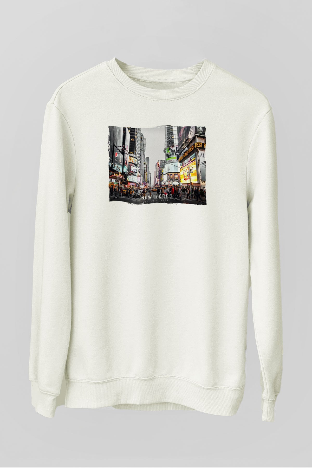 Times Square Beyaz Unisex Sweatshirt