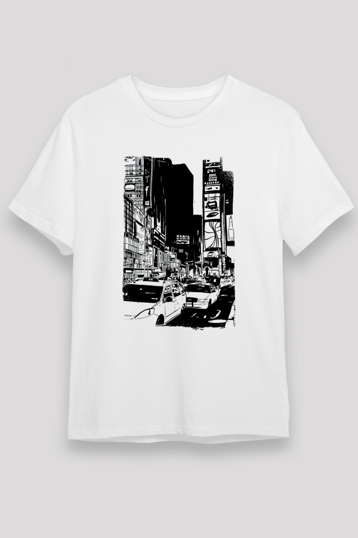 Times Square Beyaz Unisex Tişört T-Shirt - TişörtFabrikası