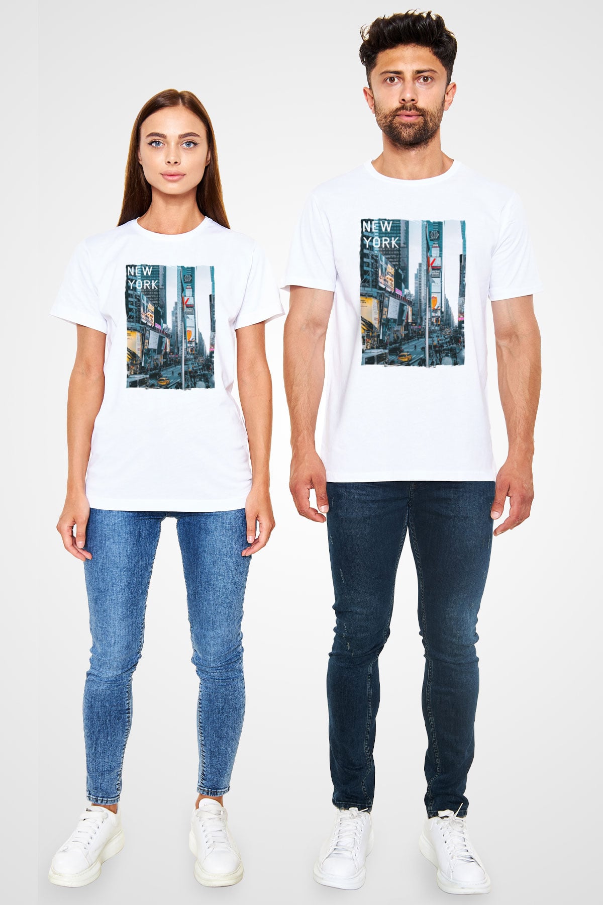 Times Square Beyaz Unisex Tişört T-Shirt - TişörtFabrikası