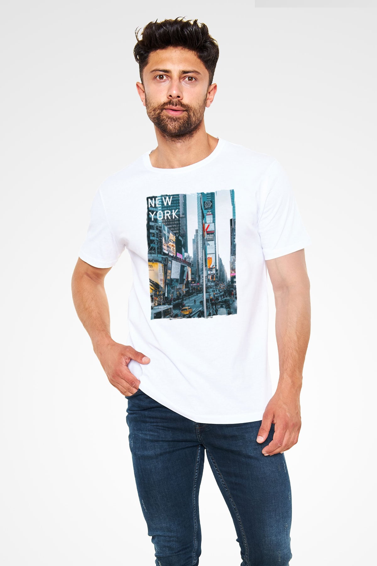 Times Square Beyaz Unisex Tişört T-Shirt - TişörtFabrikası
