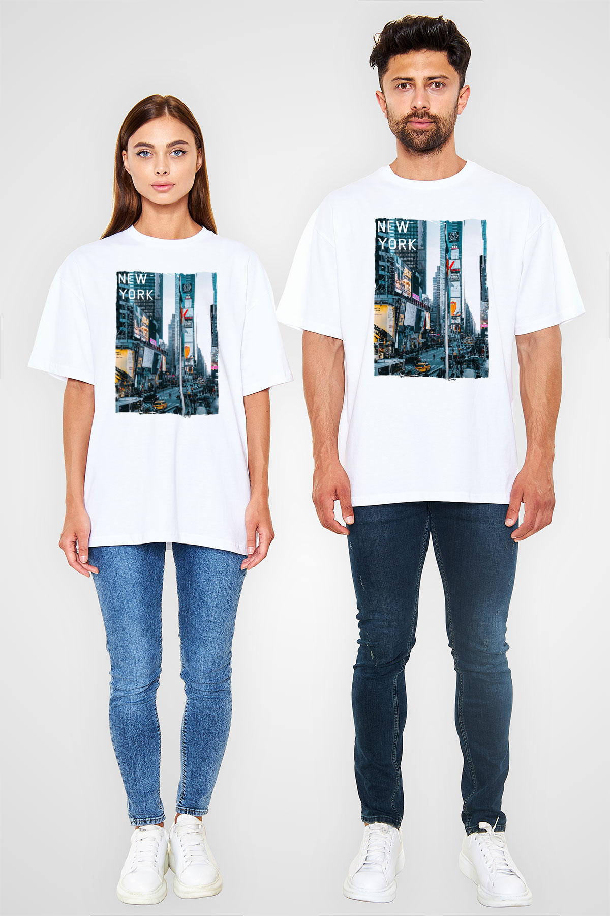 Times Square Beyaz Unisex Tişört T-Shirt - TişörtFabrikası