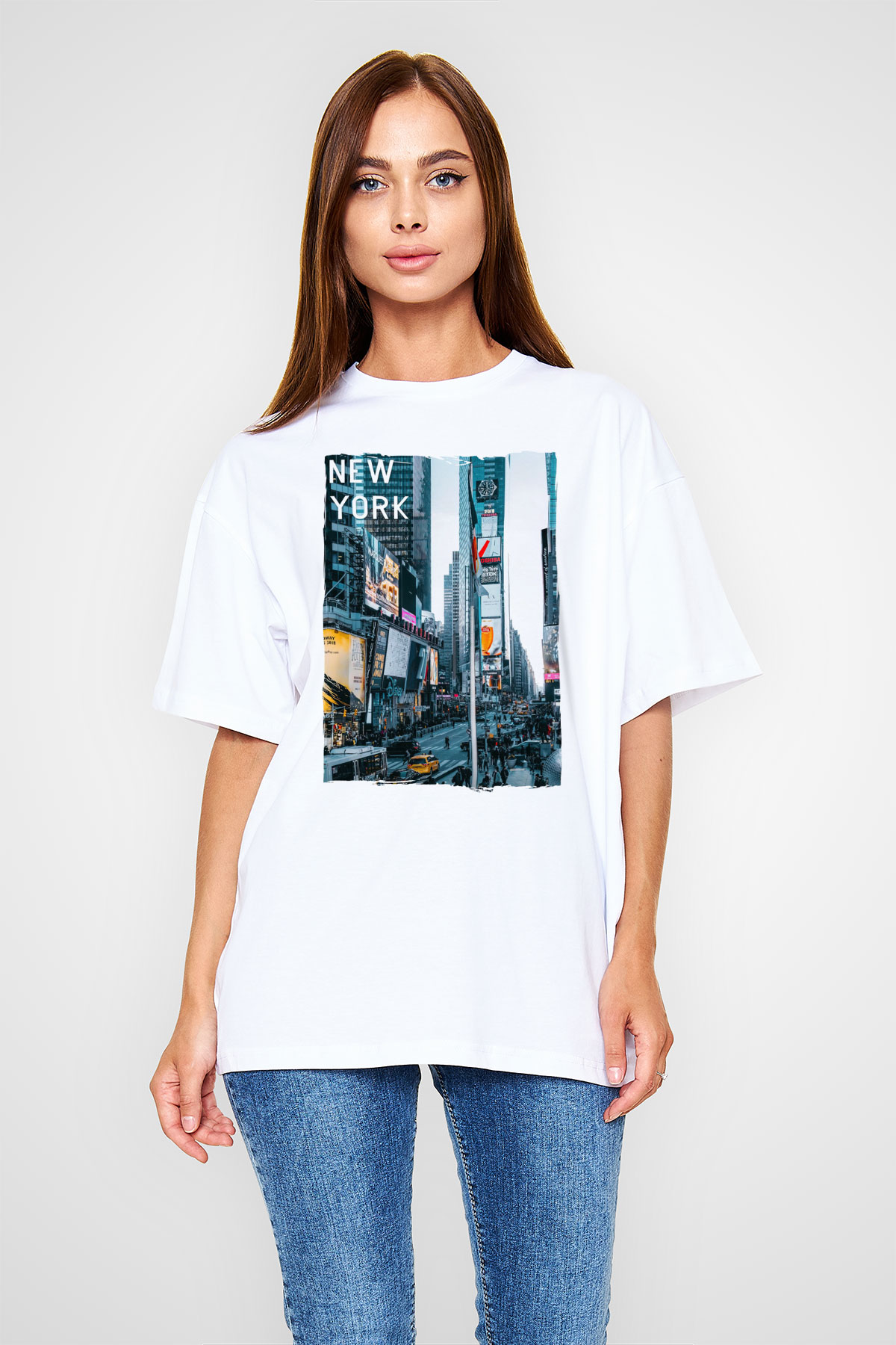 Times Square Beyaz Unisex Tişört T-Shirt - TişörtFabrikası