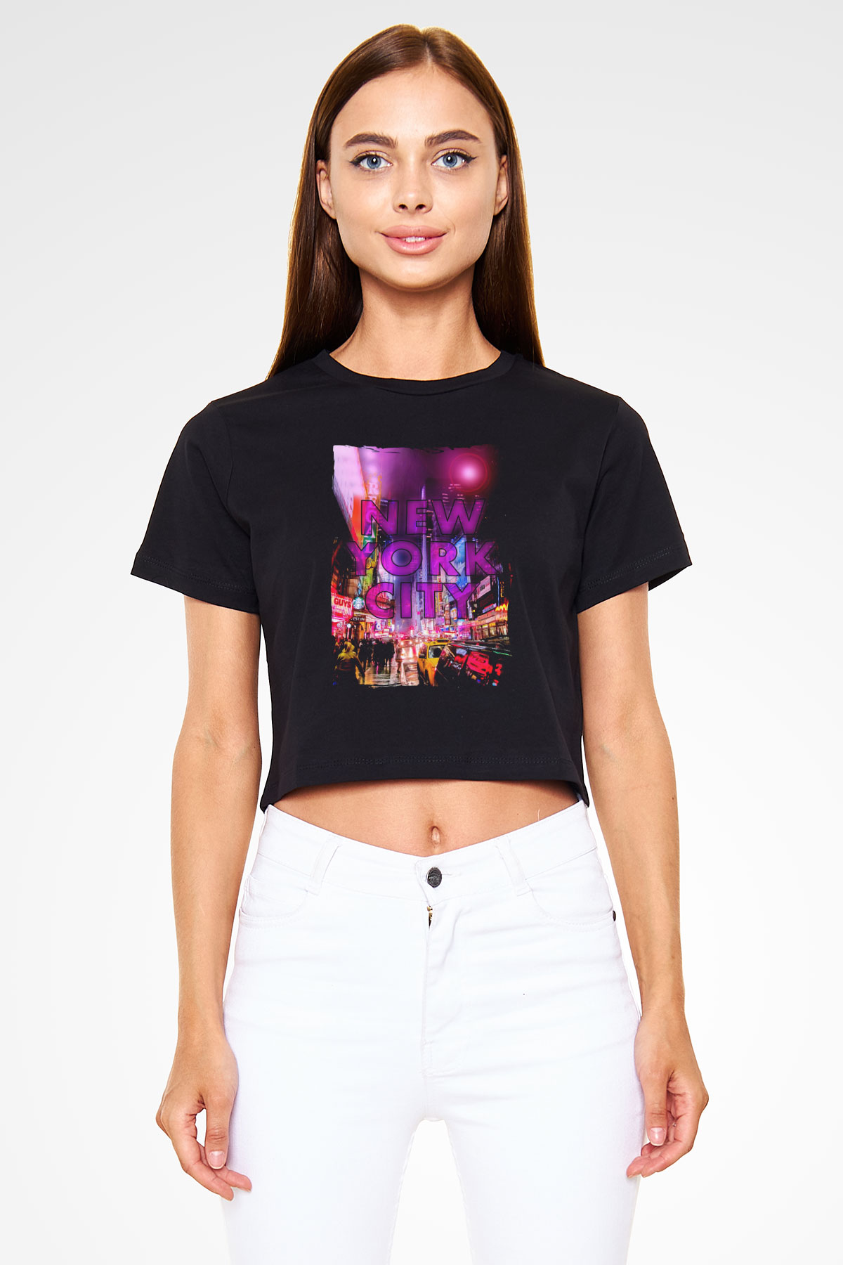 Times Square Siyah  Crop Top Tişört