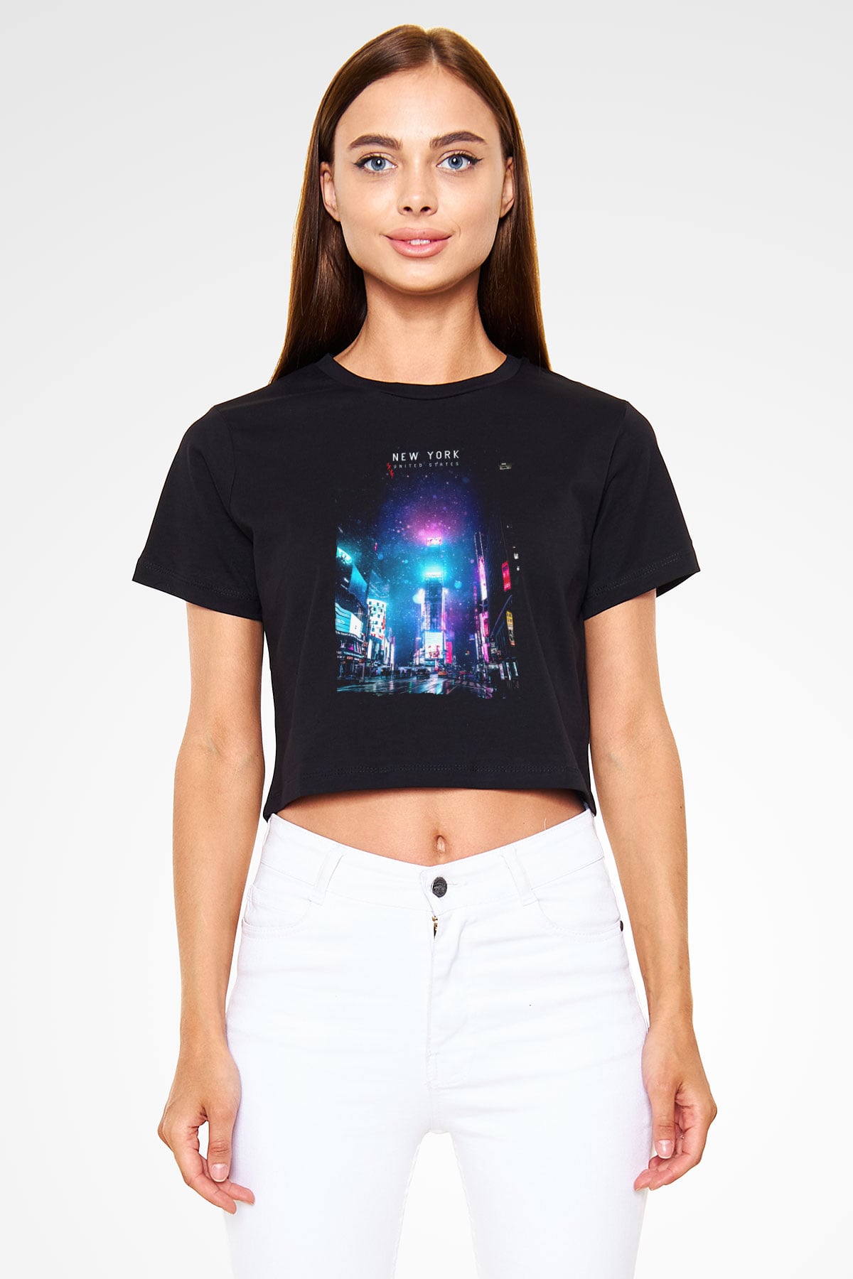 Times Square Siyah  Crop Top Tişört