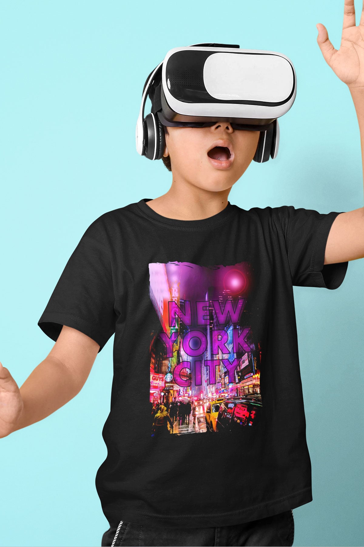Times Square Siyah Unisex Çocuk Tişört