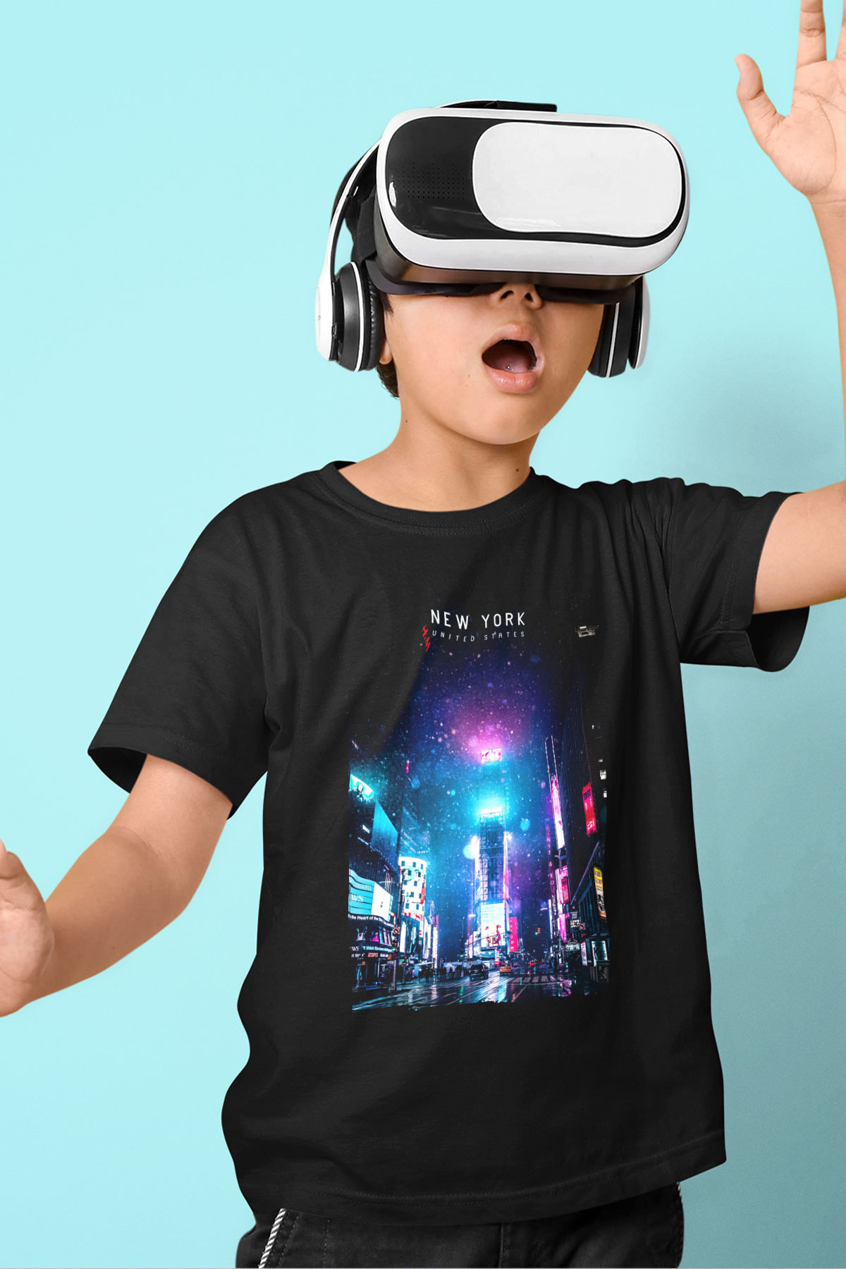 Times Square Siyah Unisex Çocuk Tişört