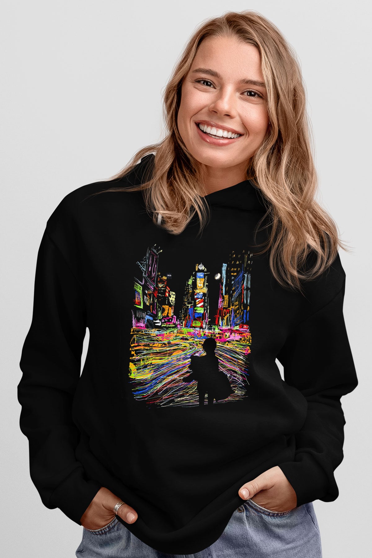 Times Square Siyah Unisex Hoodie