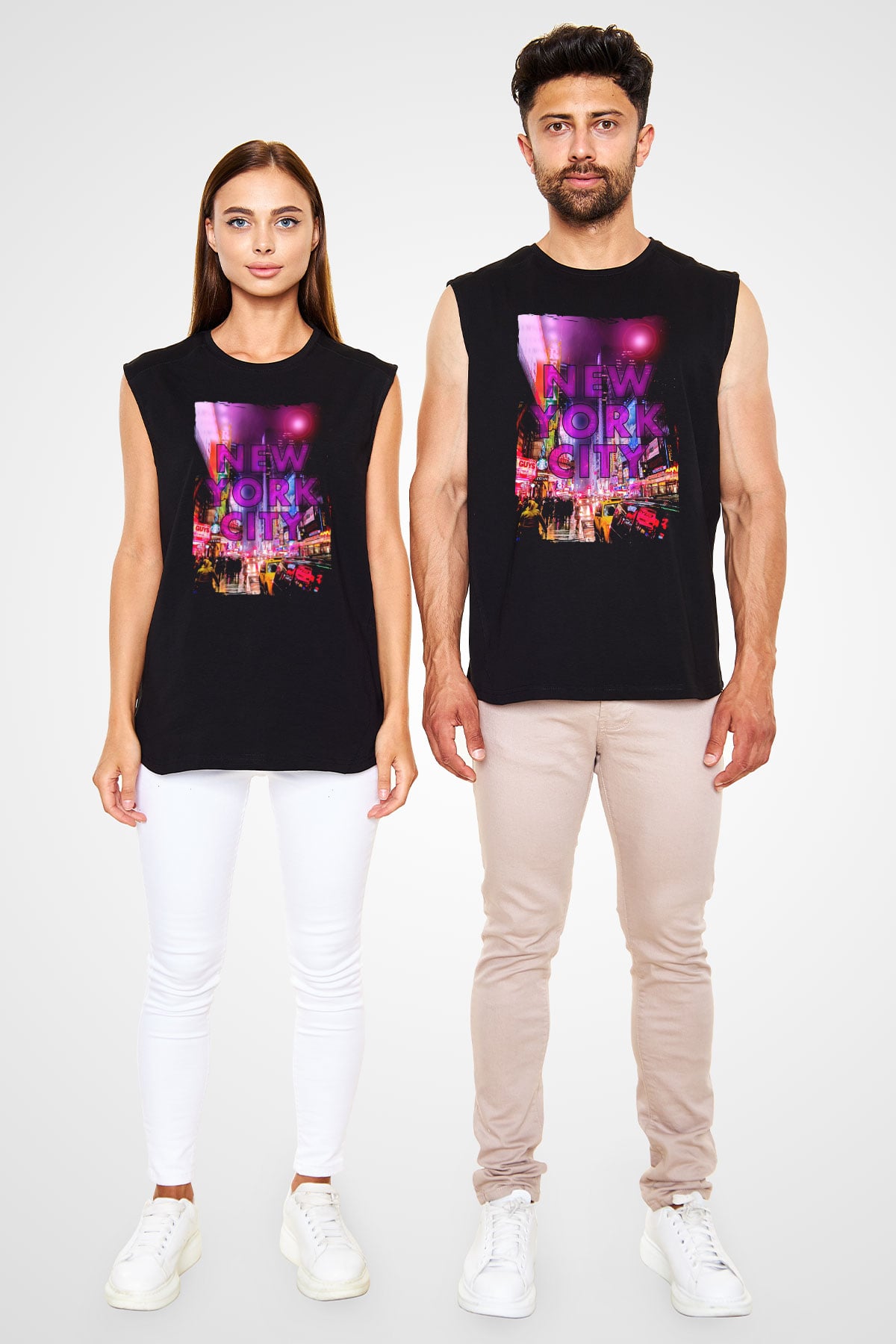 Times Square Siyah Unisex Kolsuz Tişört