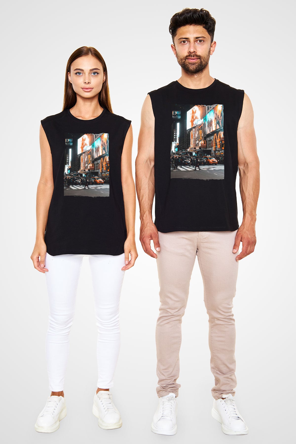 Times Square Siyah Unisex Kolsuz Tişört