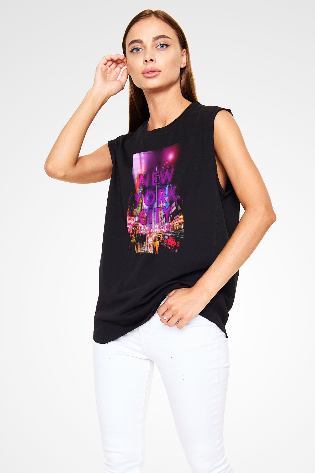 Times Square Siyah Unisex Kolsuz Tişört