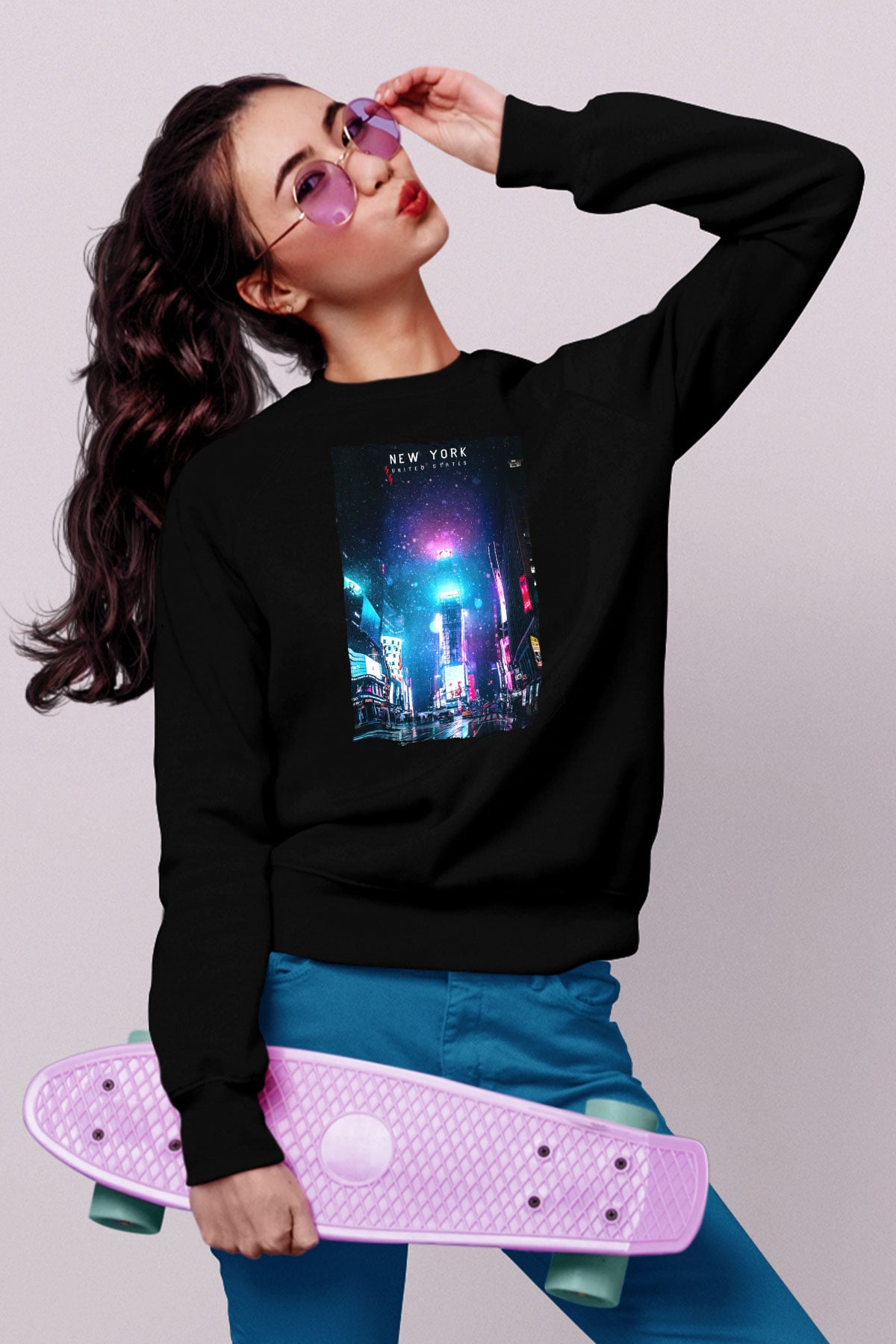 Times Square Siyah Unisex Sweatshirt