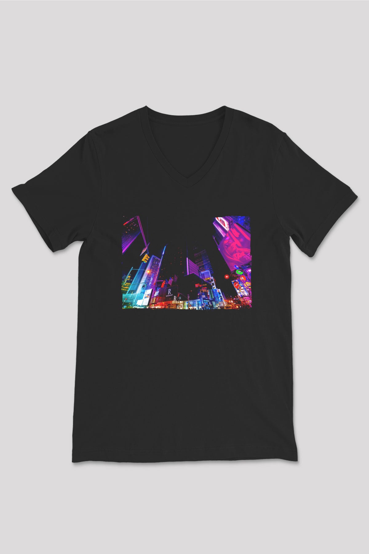 Times Square Siyah Unisex V Yaka Tişört