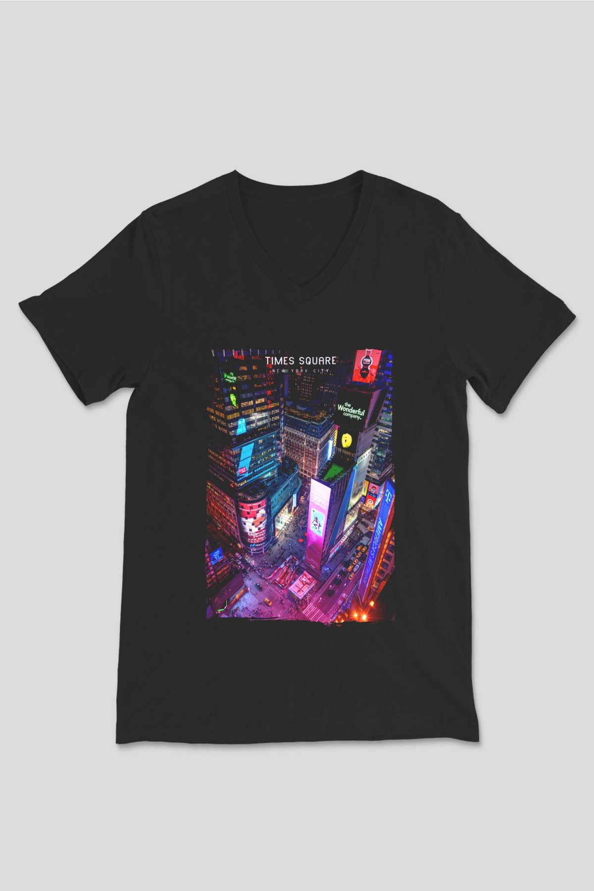 Times Square Siyah Unisex V Yaka Tişört