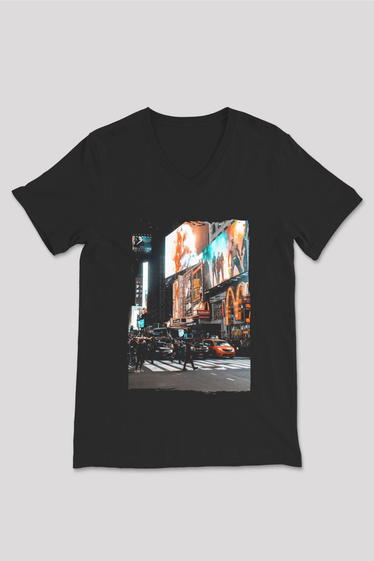 Times Square Siyah Unisex V Yaka Tişört