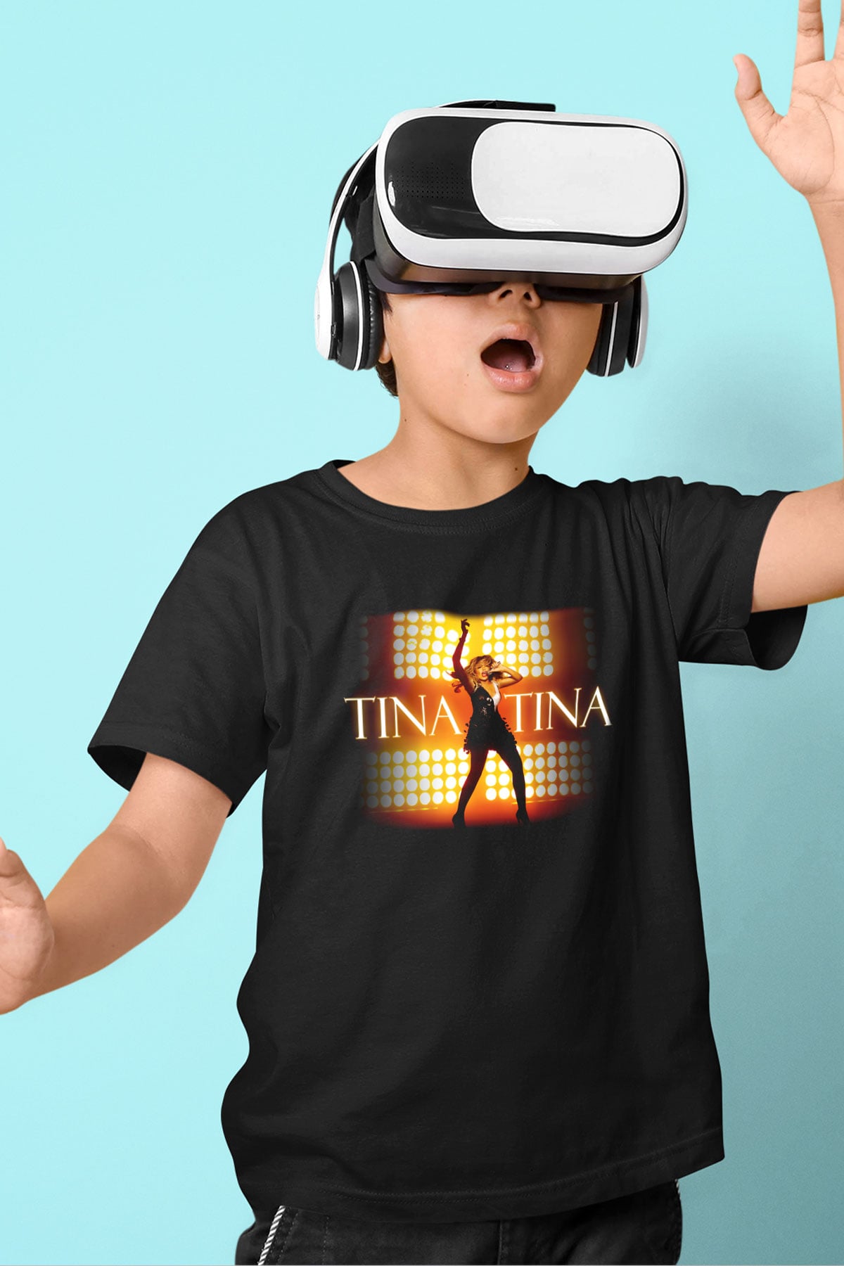 Tina Turner Baskılı Siyah Unisex Çocuk Tişört