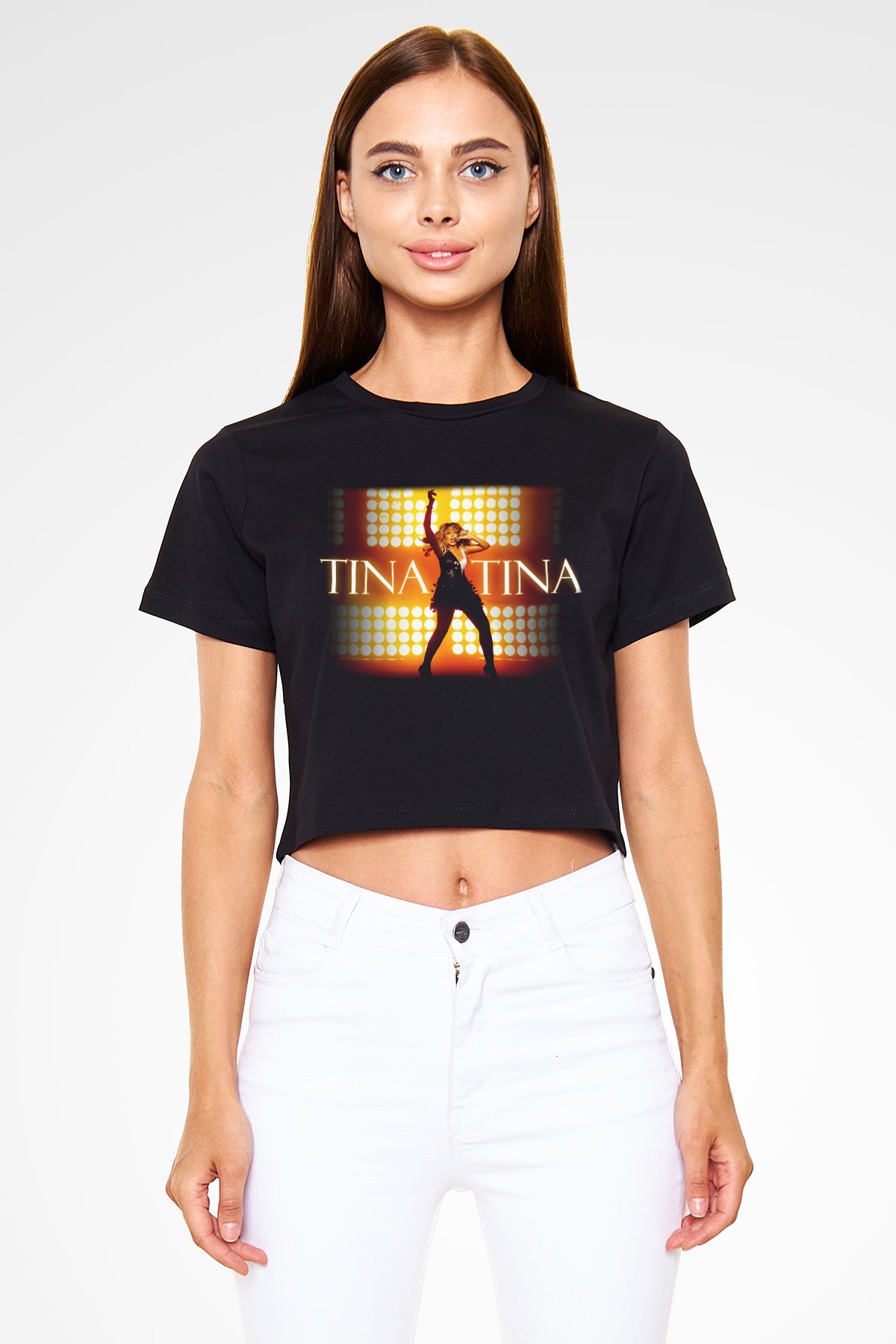 Tina Turner Siyah Crop Top Tişört