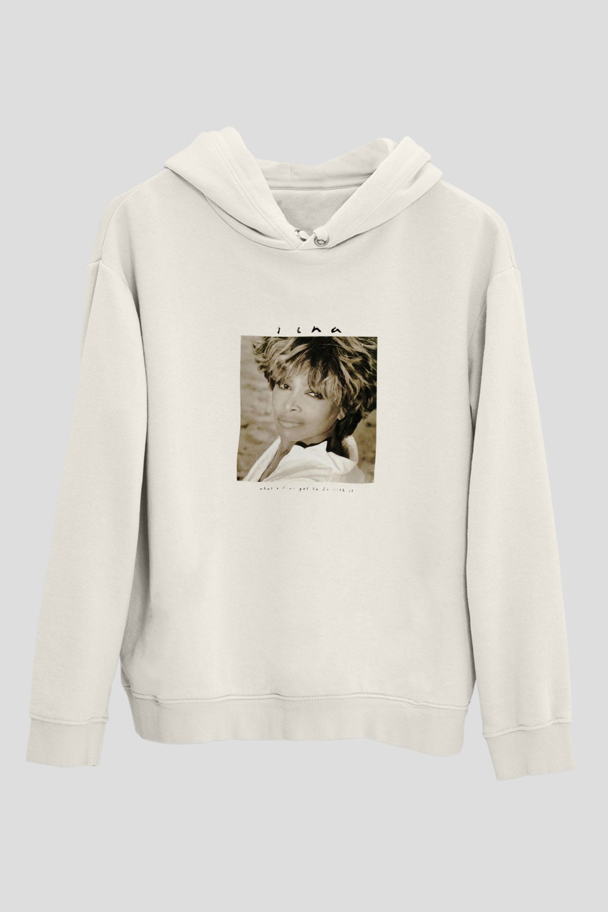 Tine Turner Baskılı Unisex Beyaz Kapüşonlu Sweatshirt