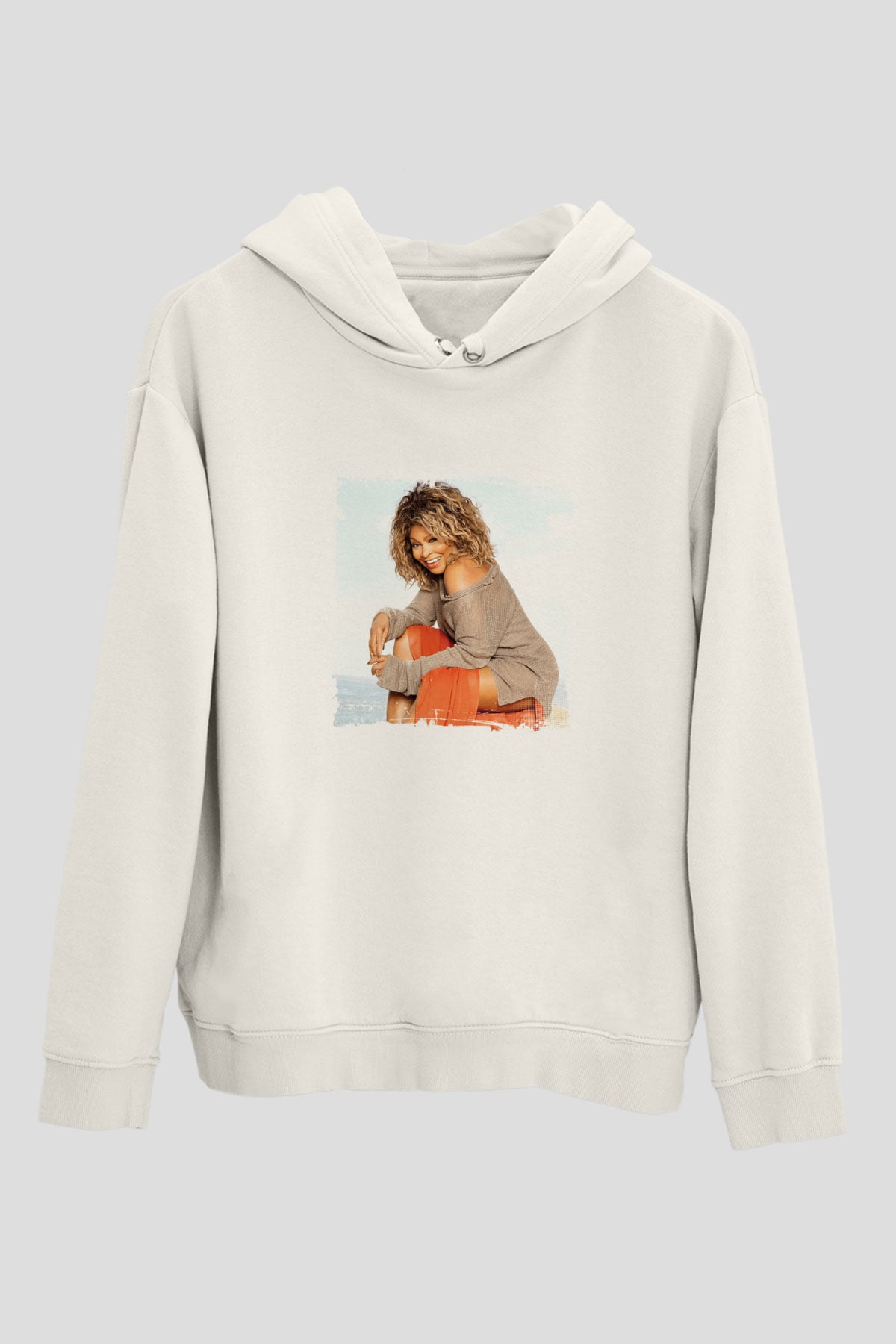 Tine Turner Baskılı Unisex Beyaz Kapüşonlu Sweatshirt
