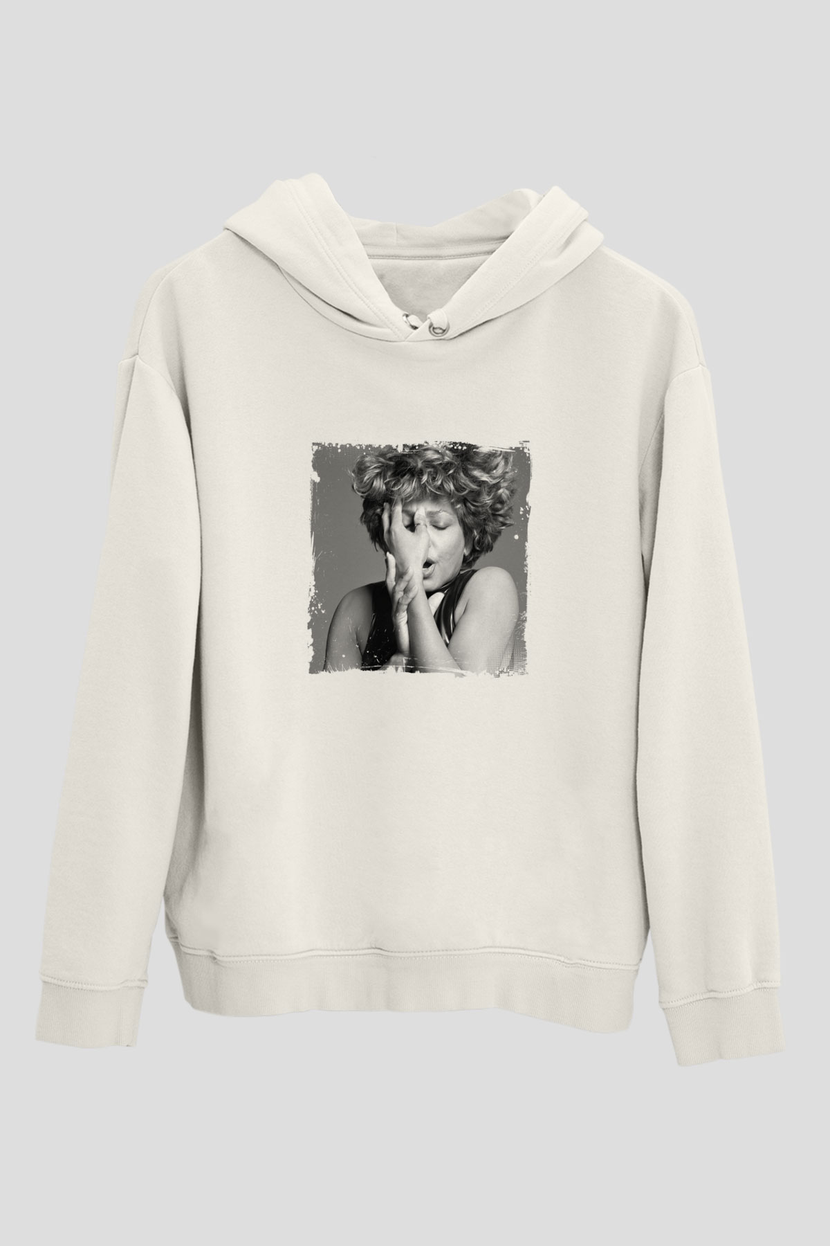 Tine Turner Baskılı Unisex Beyaz Kapüşonlu Sweatshirt